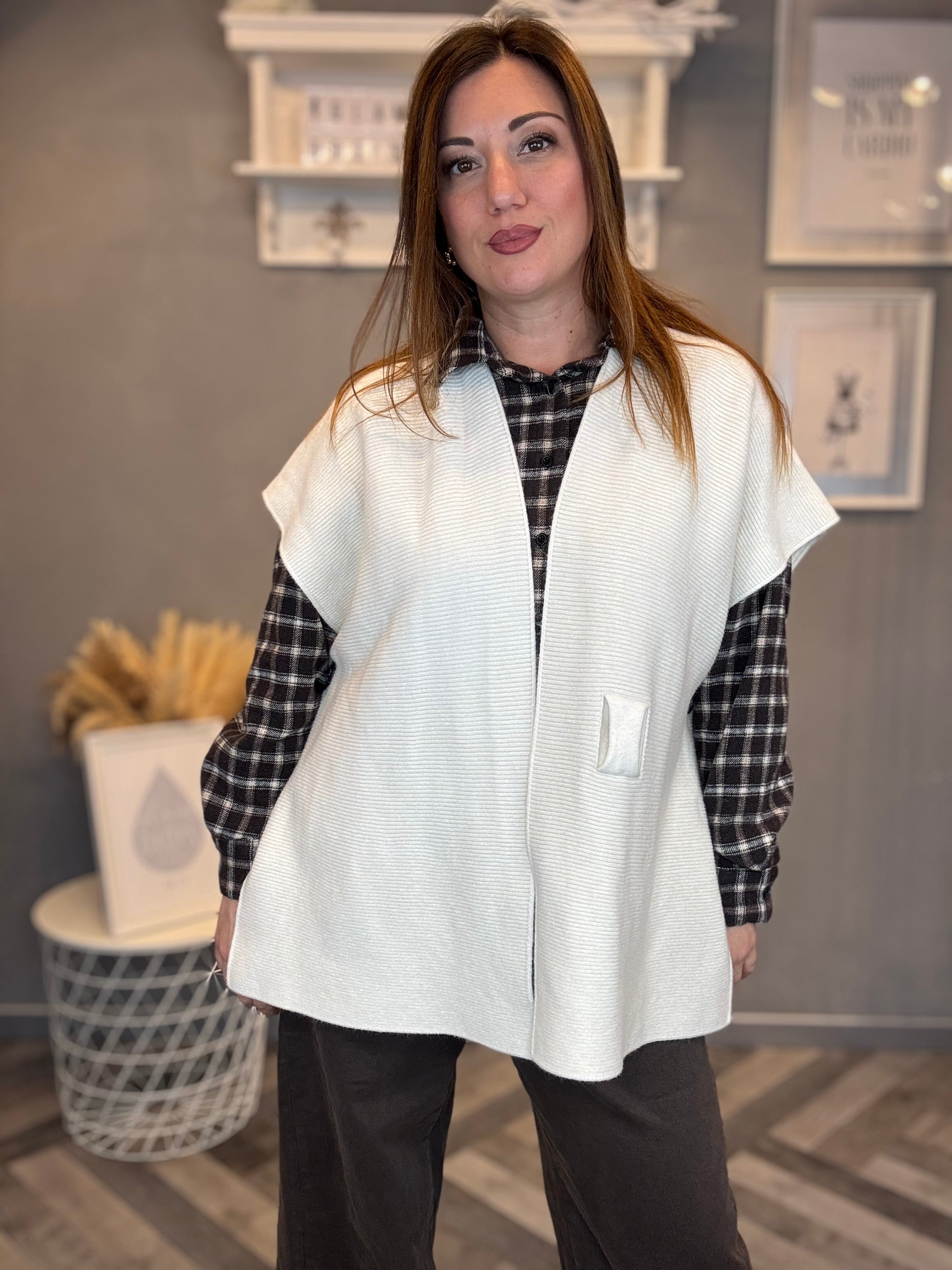 Gilet in maglia multiuso panna