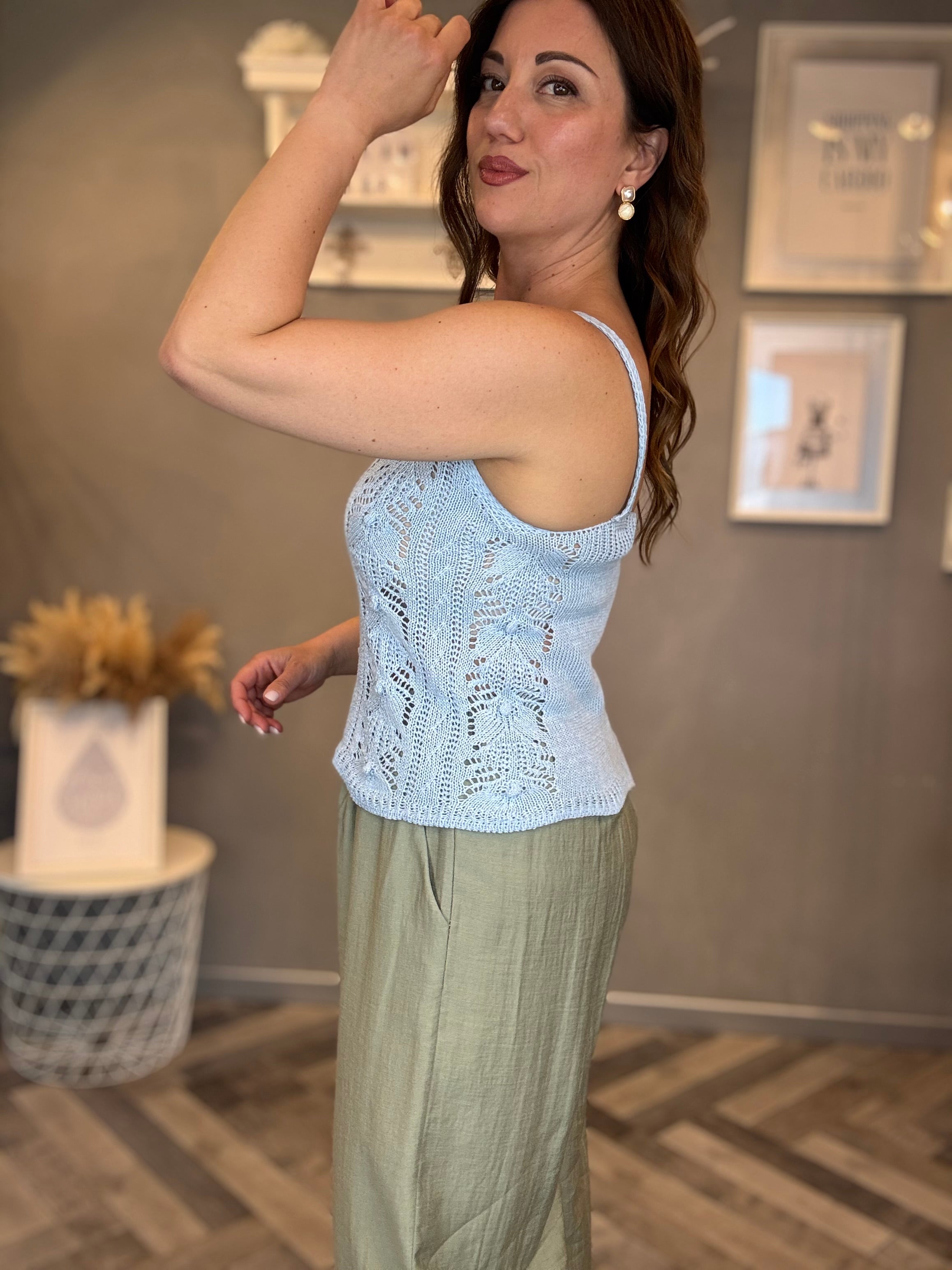 Top traforato nodini celeste