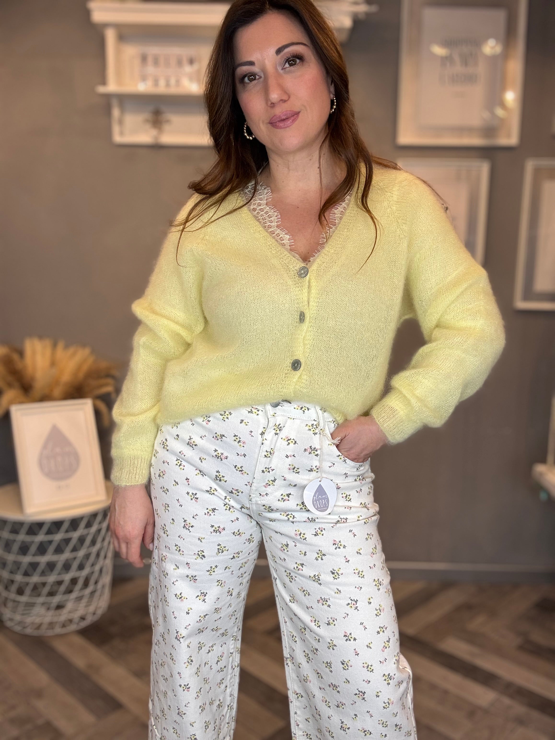 Cashmerina scollo a V con pizzo