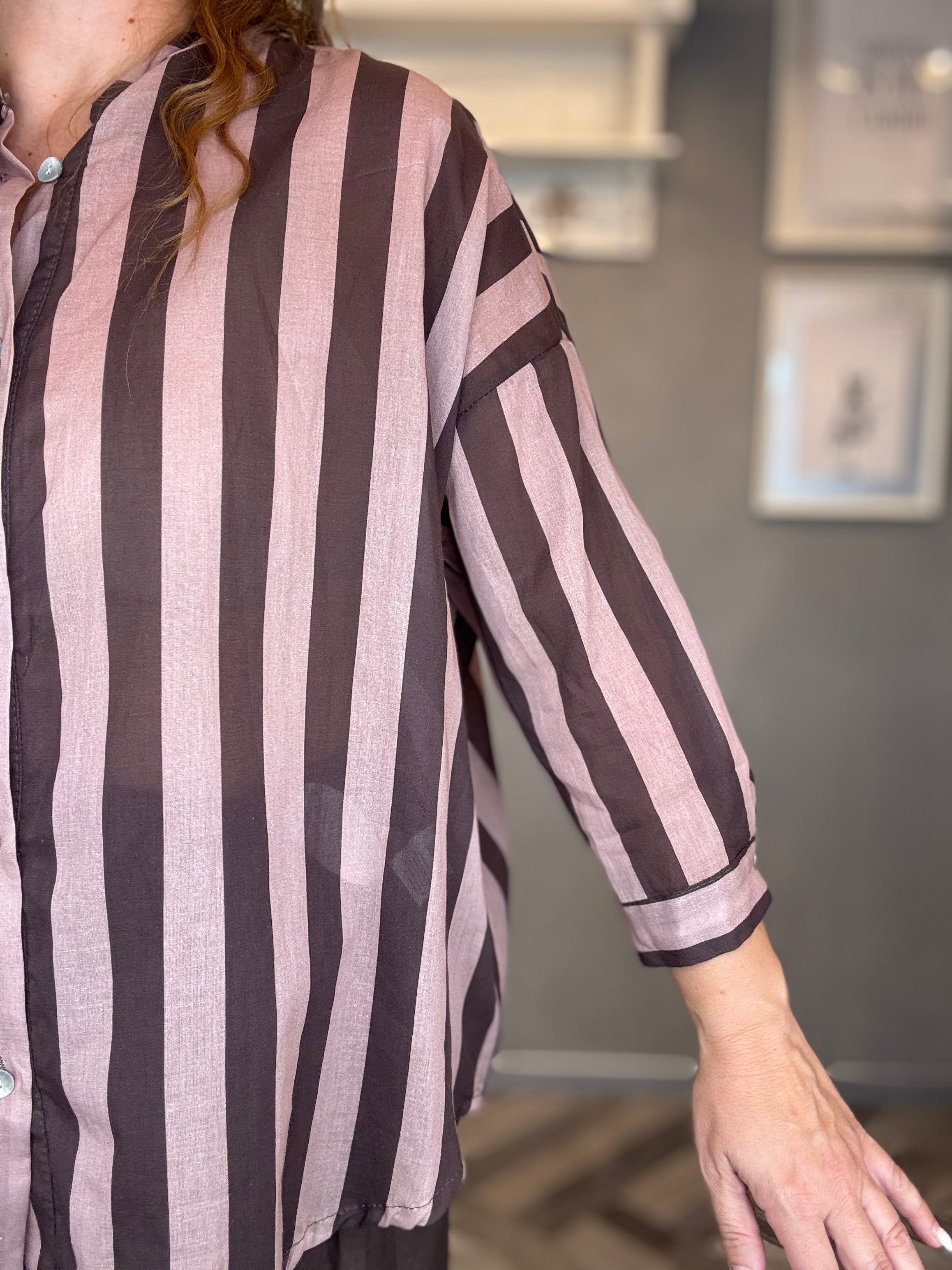 Camicia Isla Bonita righe cioccolato e cipria