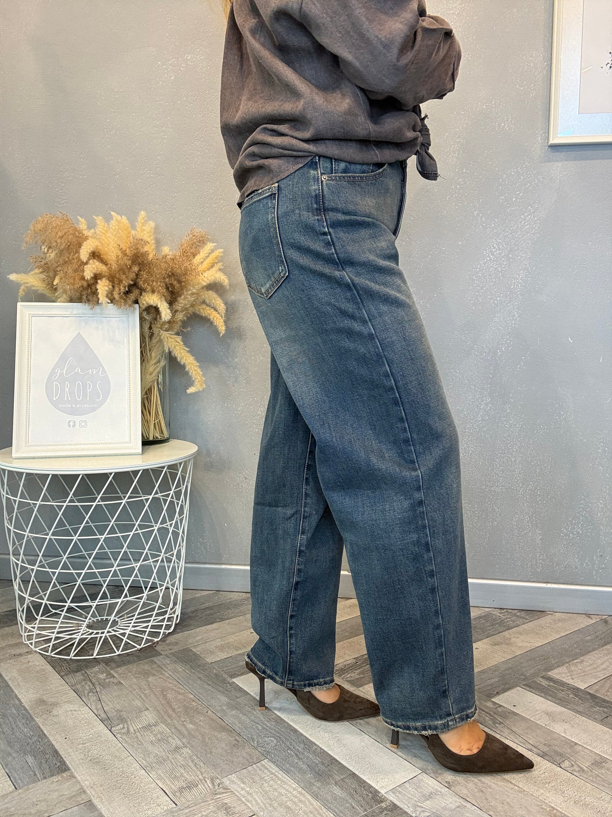 Jeans barrel delavé