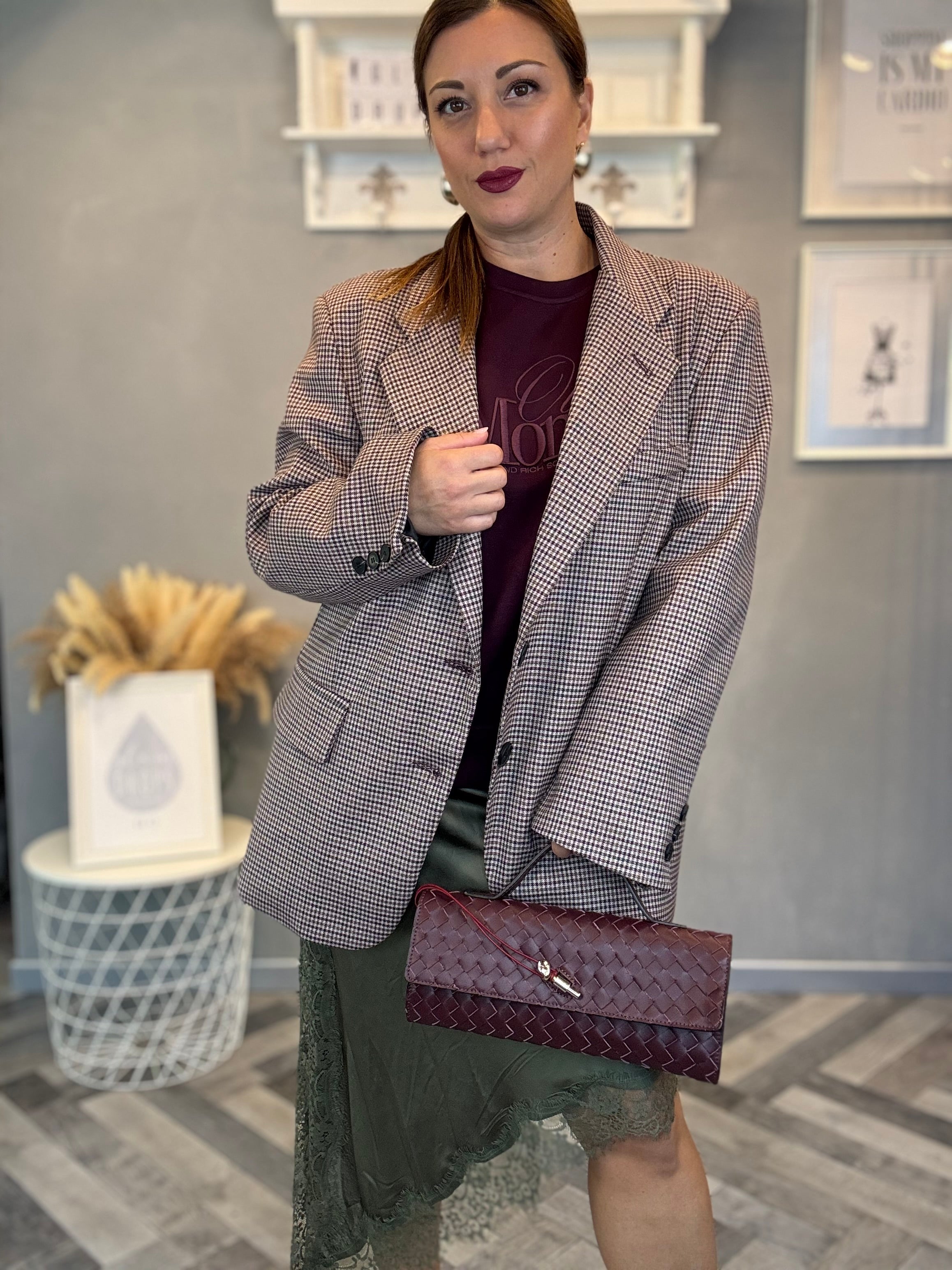 Lumina blazer micro quadro bordeaux