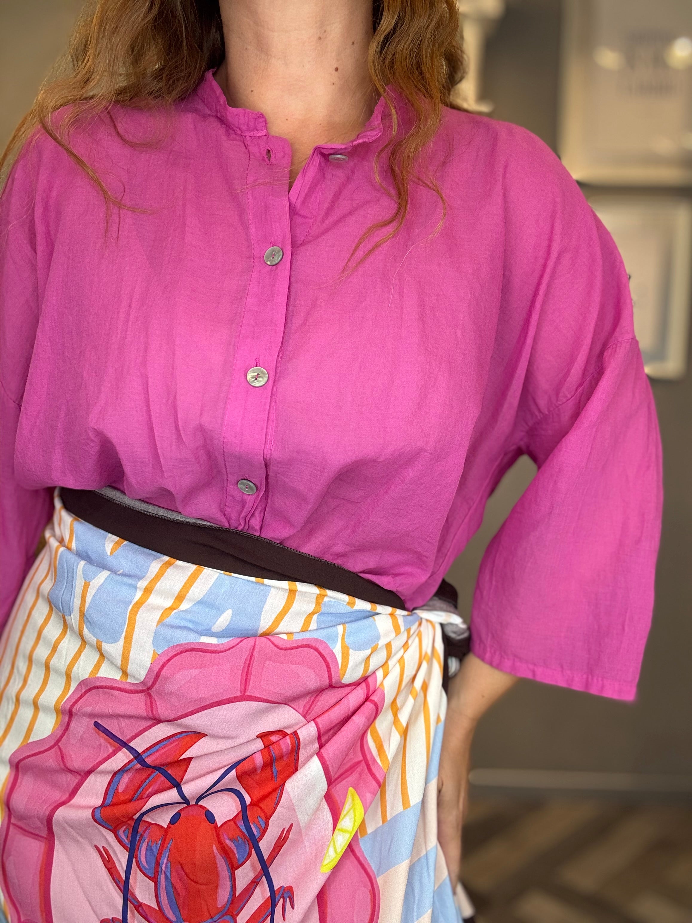 Camicia in mussola manica 3/4 fucsia