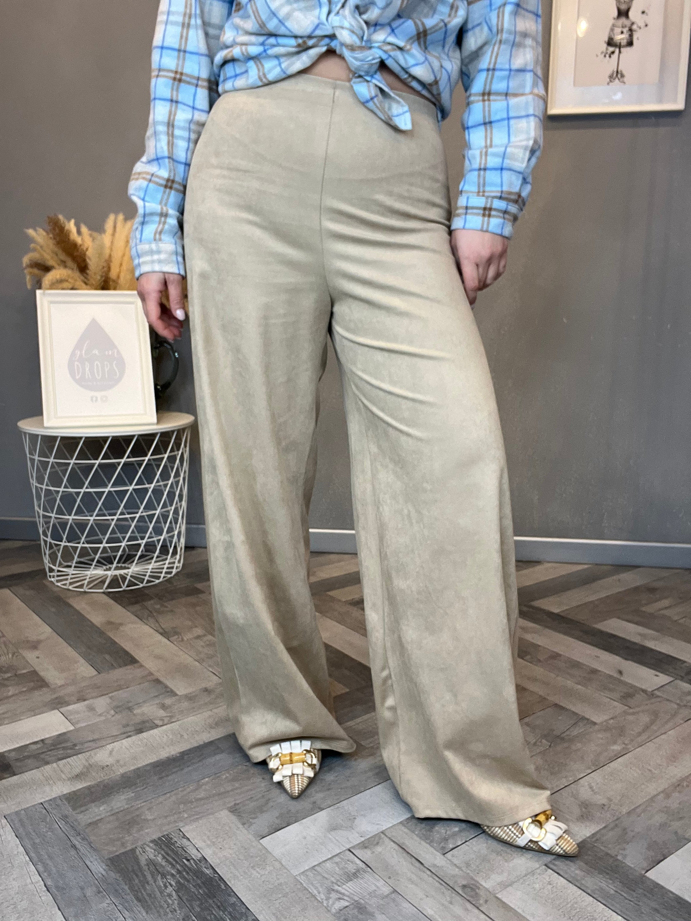Pantalone eco suede wide beige