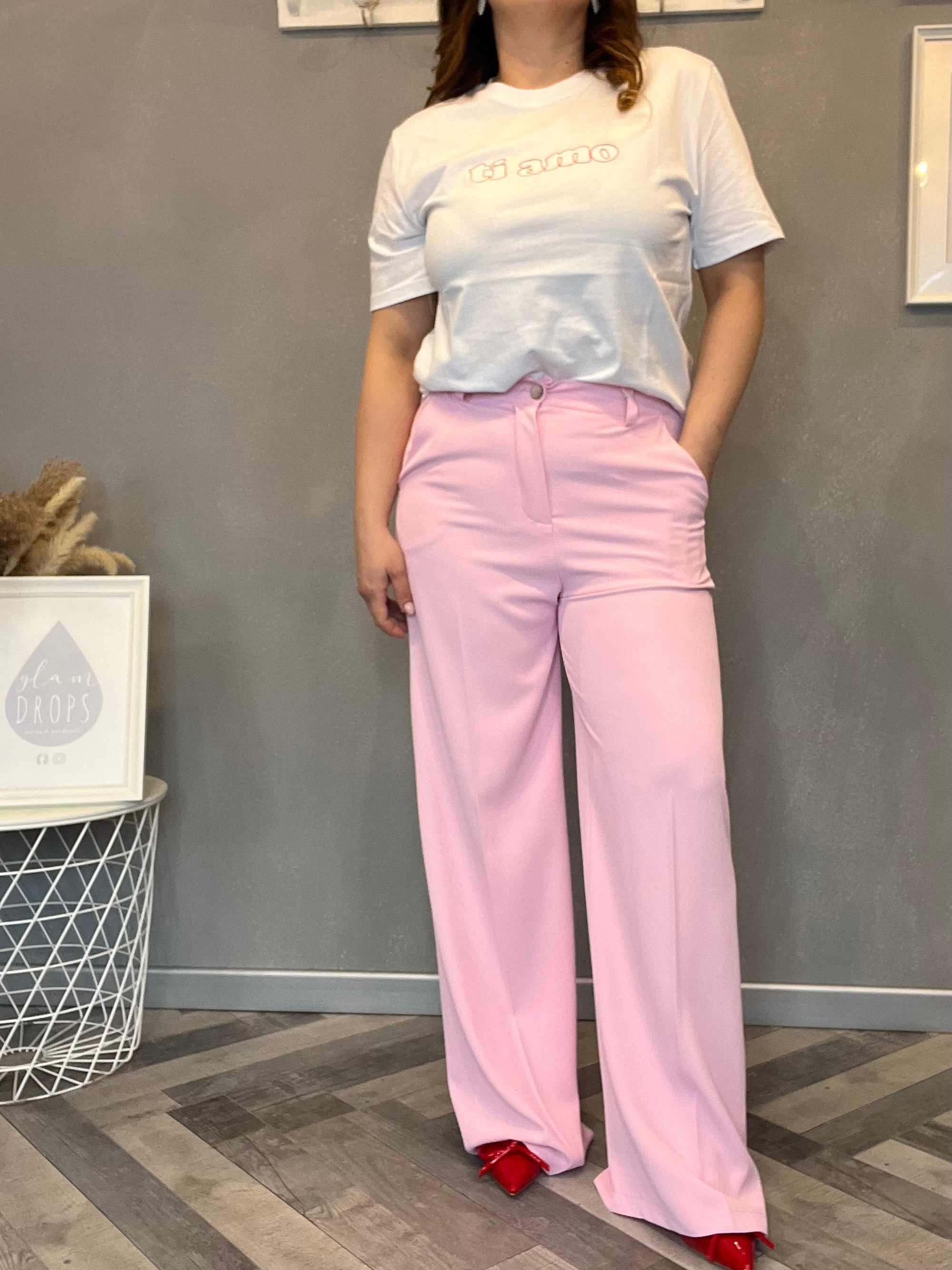 Pantalone a gamba larga a vita alta