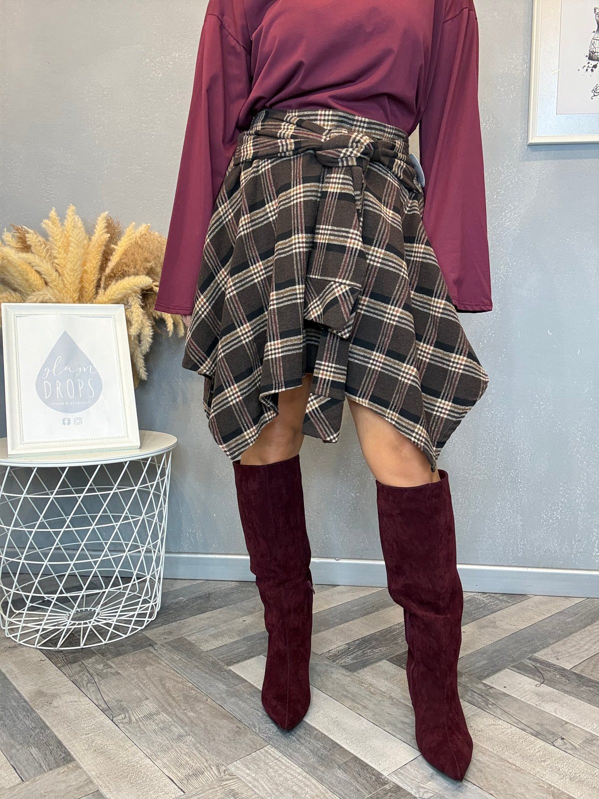Gonna Twist finta camicia moro bordeaux