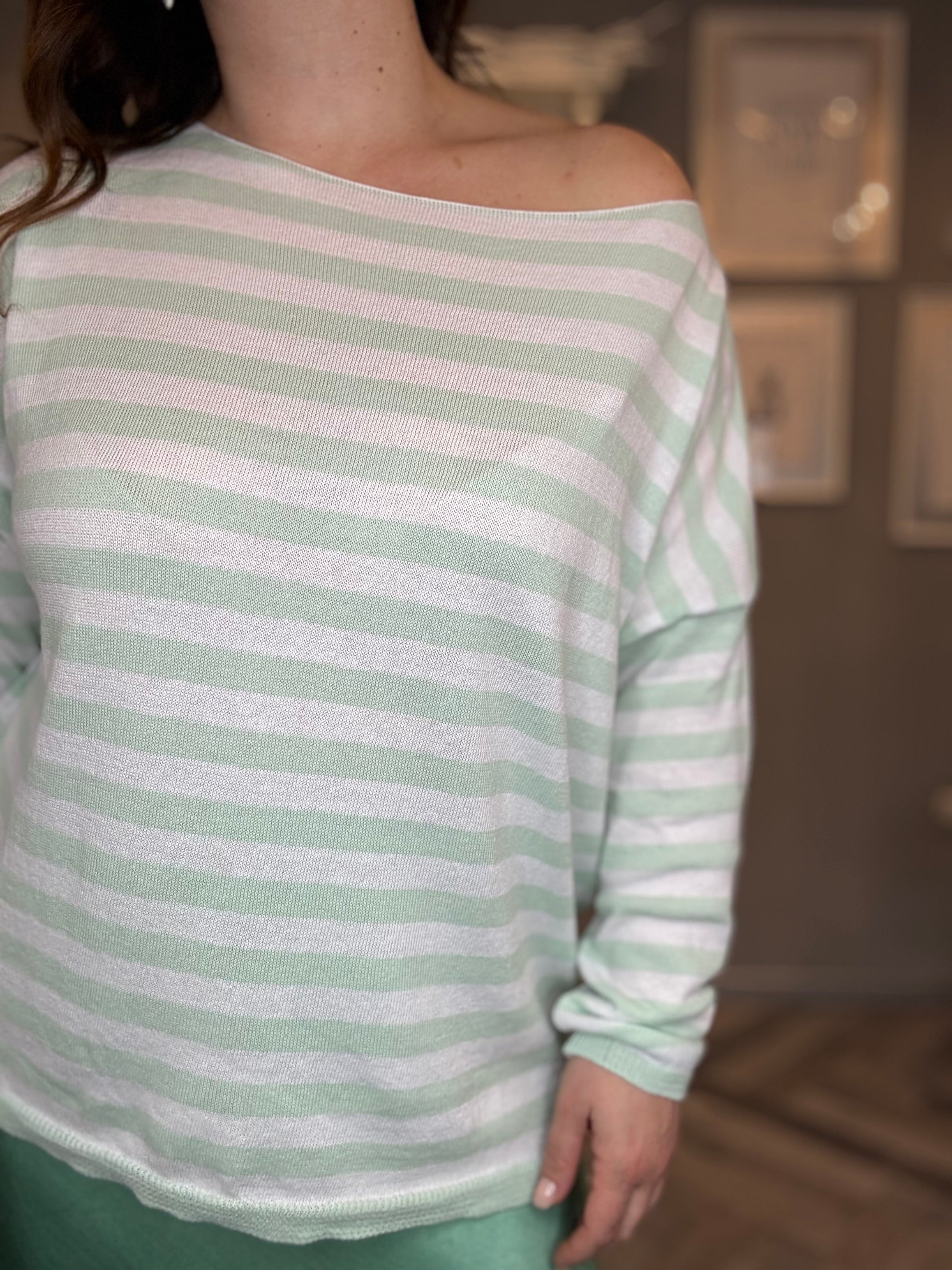 Maglioncino in cotone a righe menta