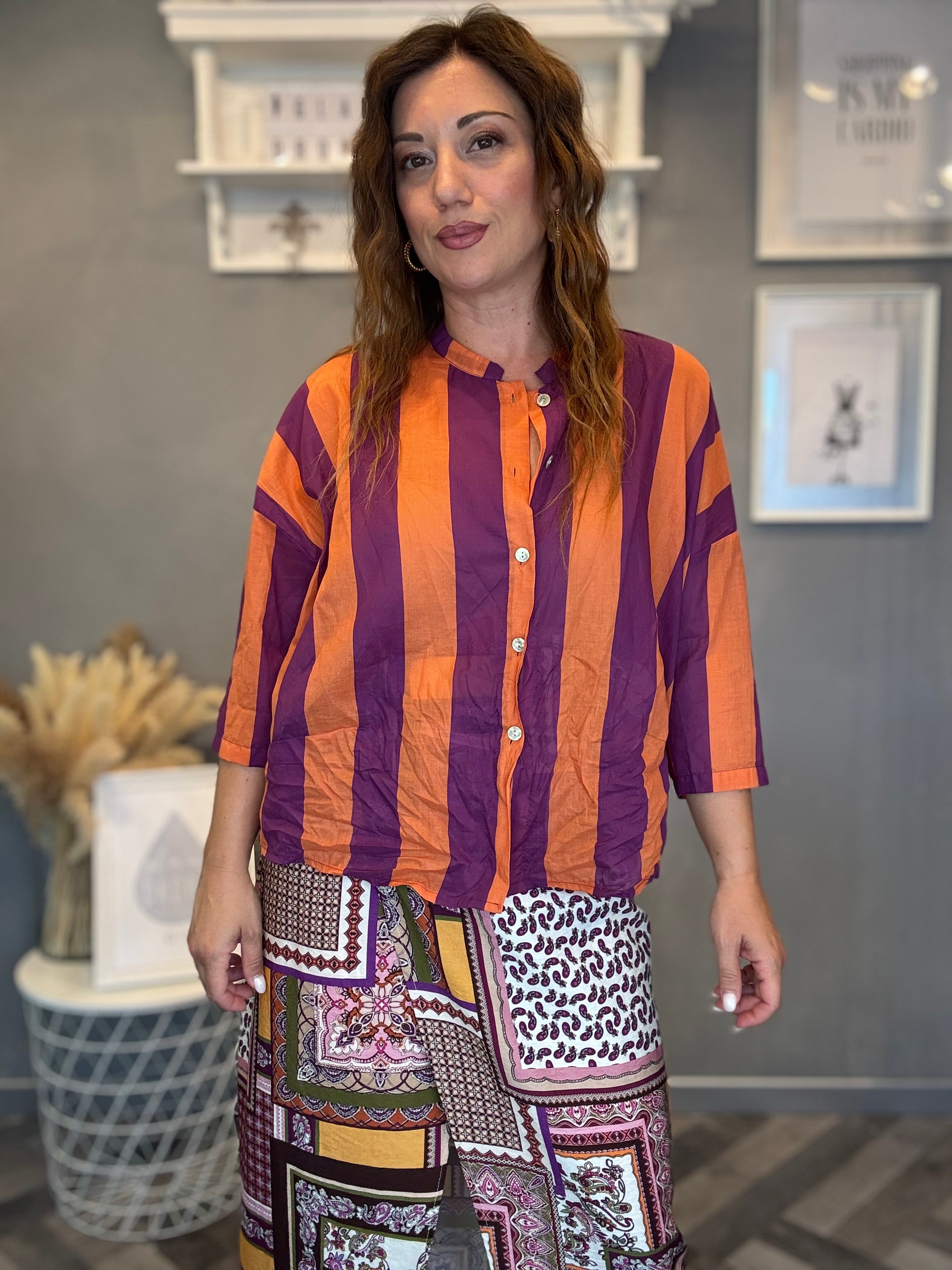 Camicia Isla Bonita coreana bande viola e arancio