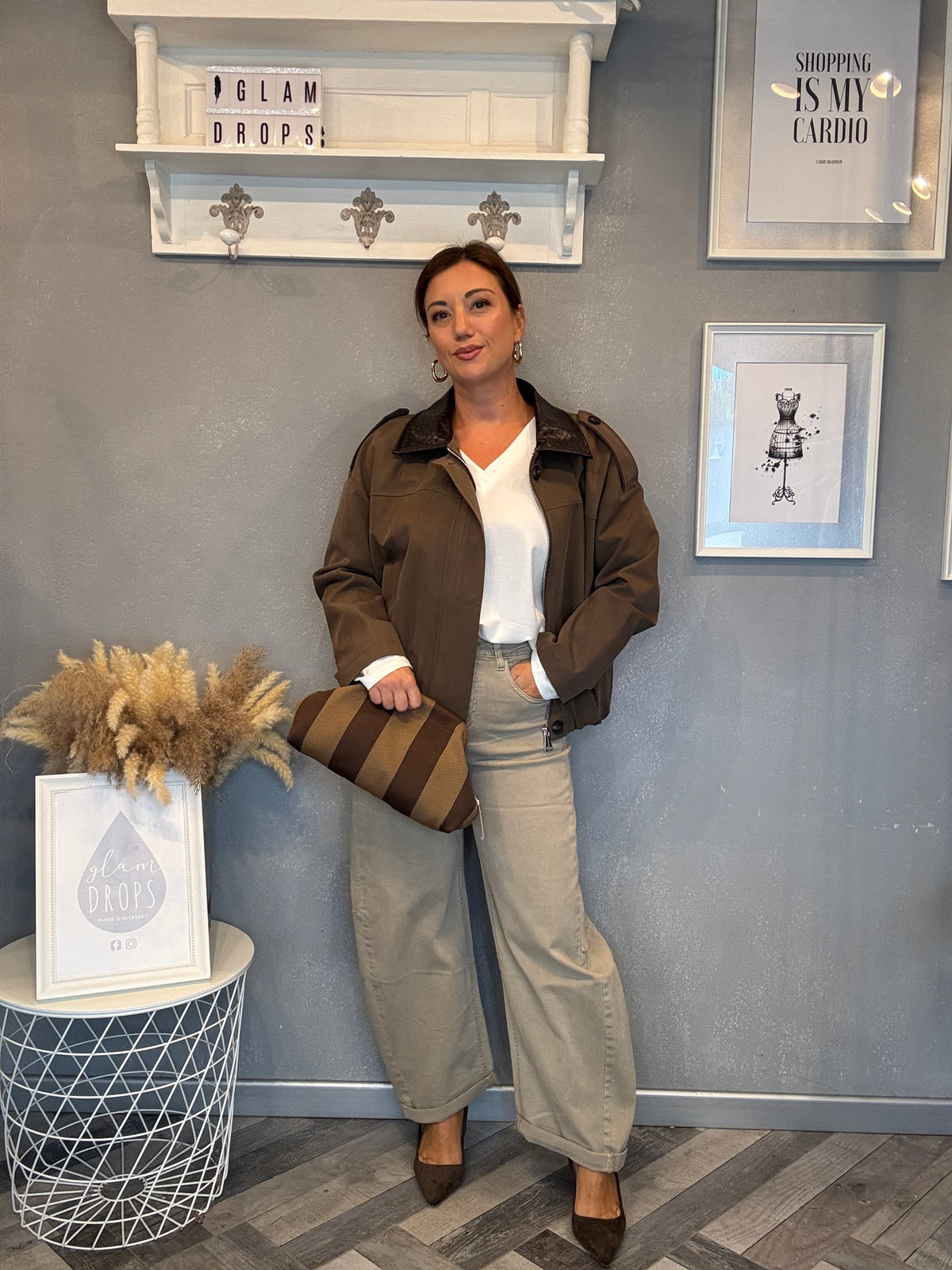 Bomber collo intrecciato fango