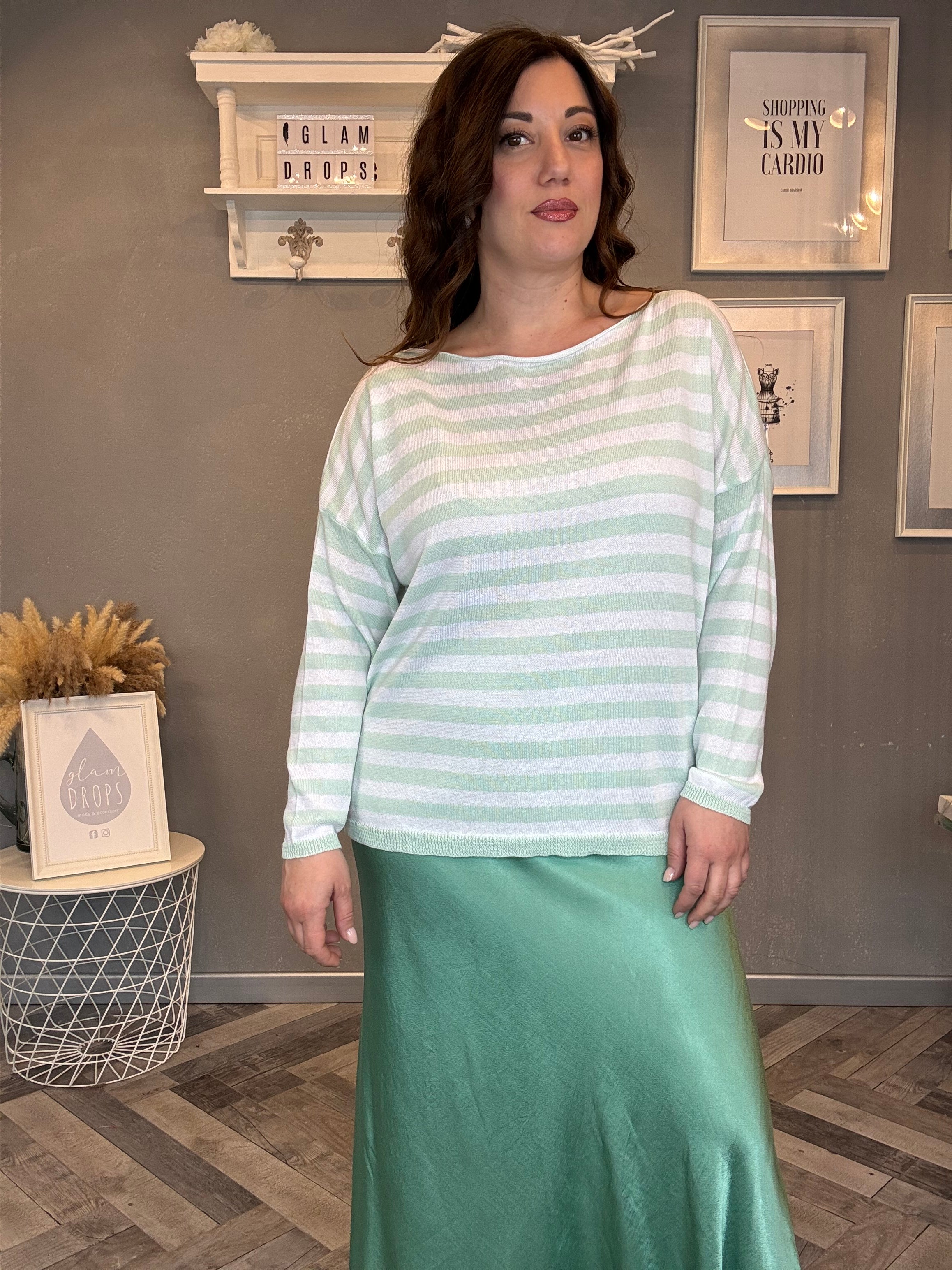 Maglioncino in cotone a righe menta