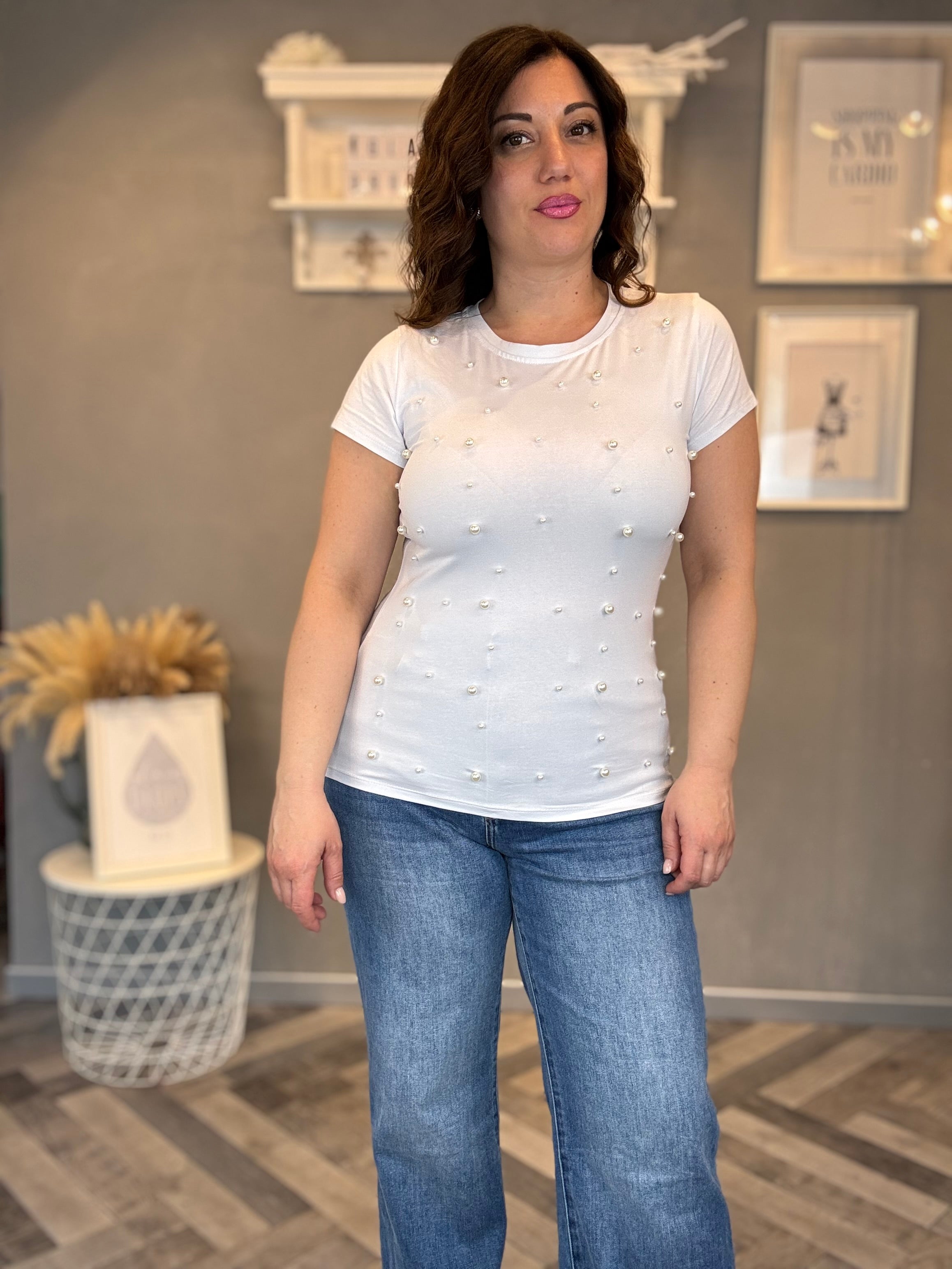 T-shirt basic con perle