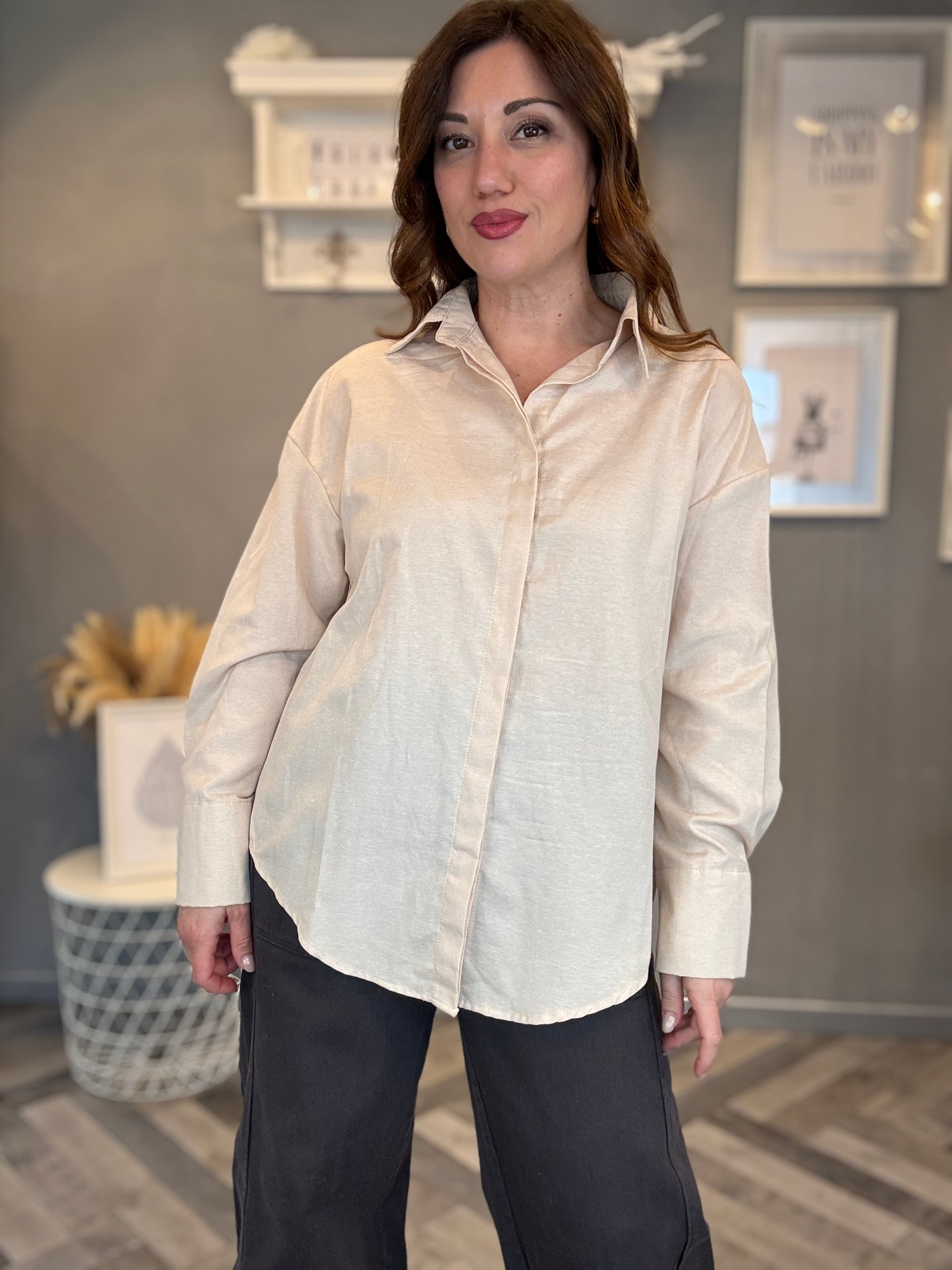 Camicia soft touch over beige