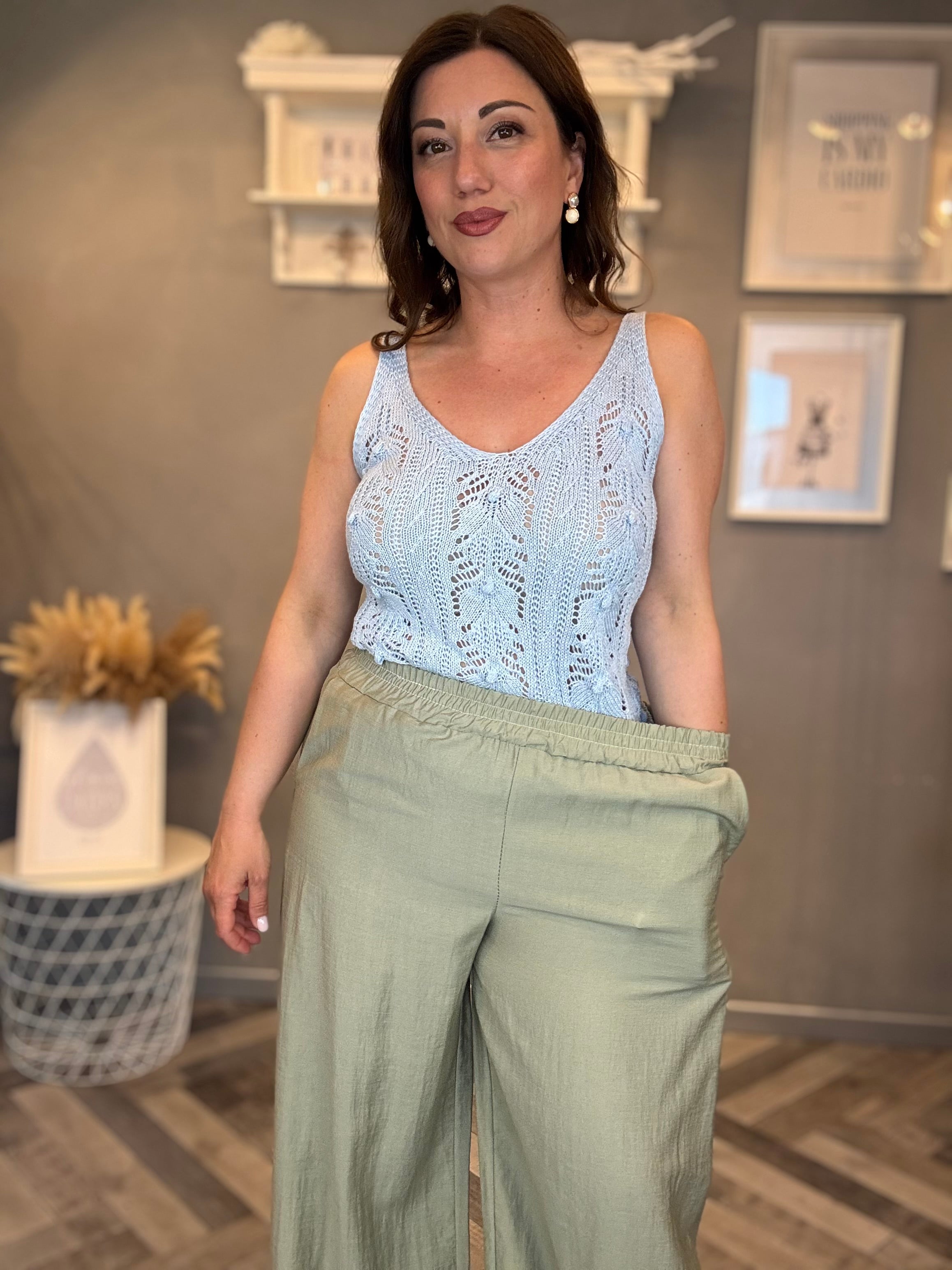 Pantalone palazzo fluido verde salvia