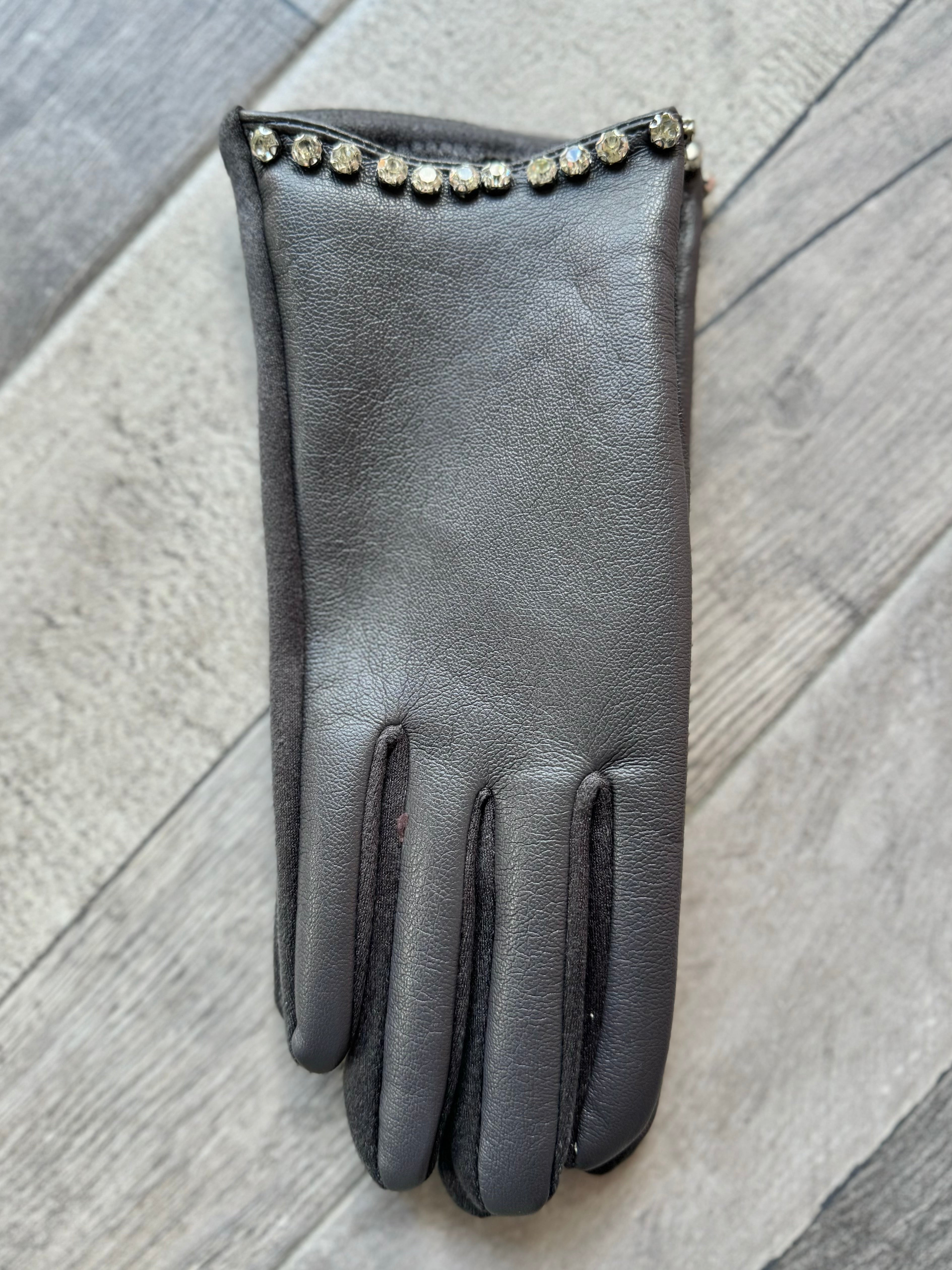 Guanti in ecopelle con strass
