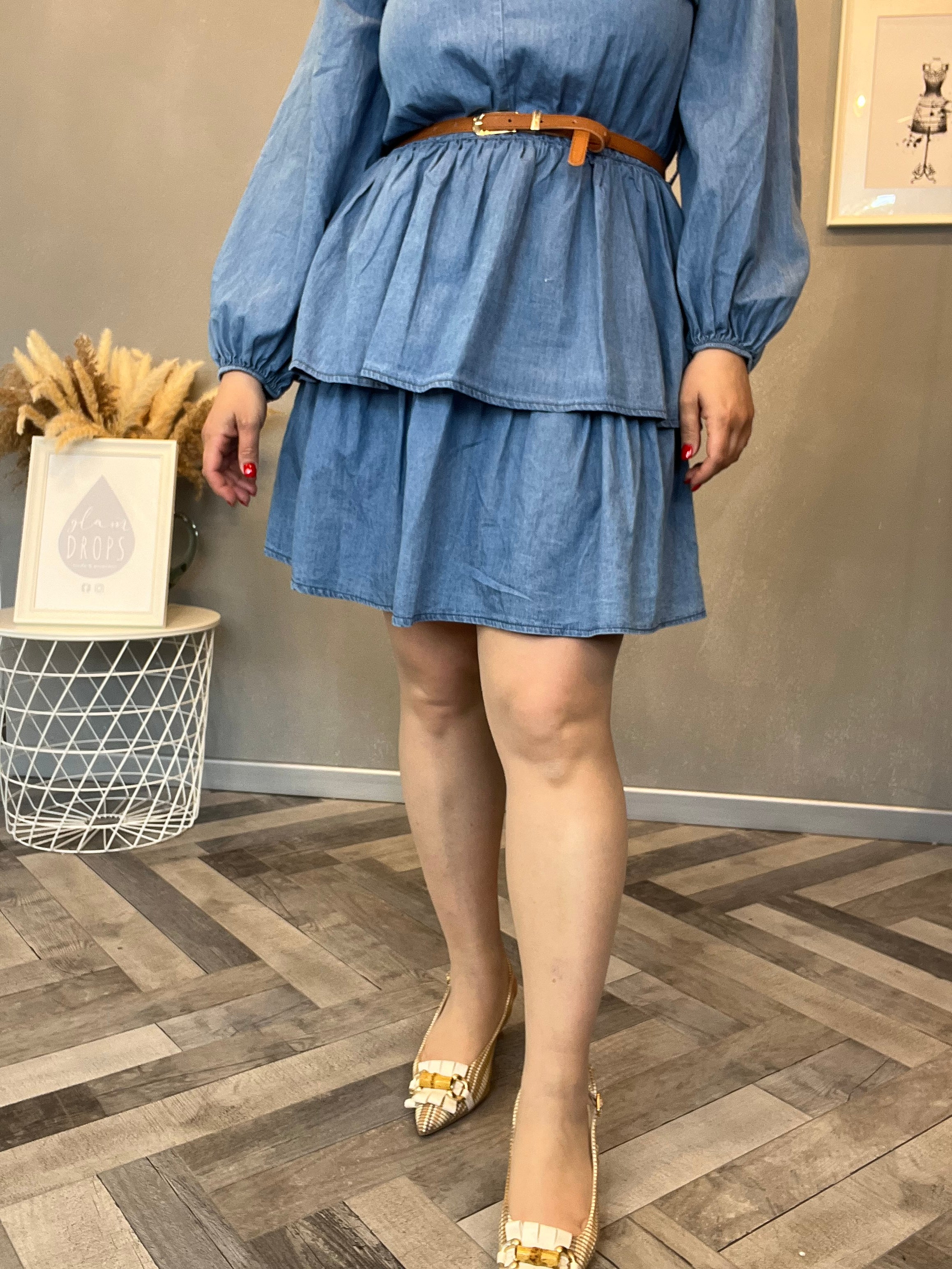 Abito a balze in jeans chambray