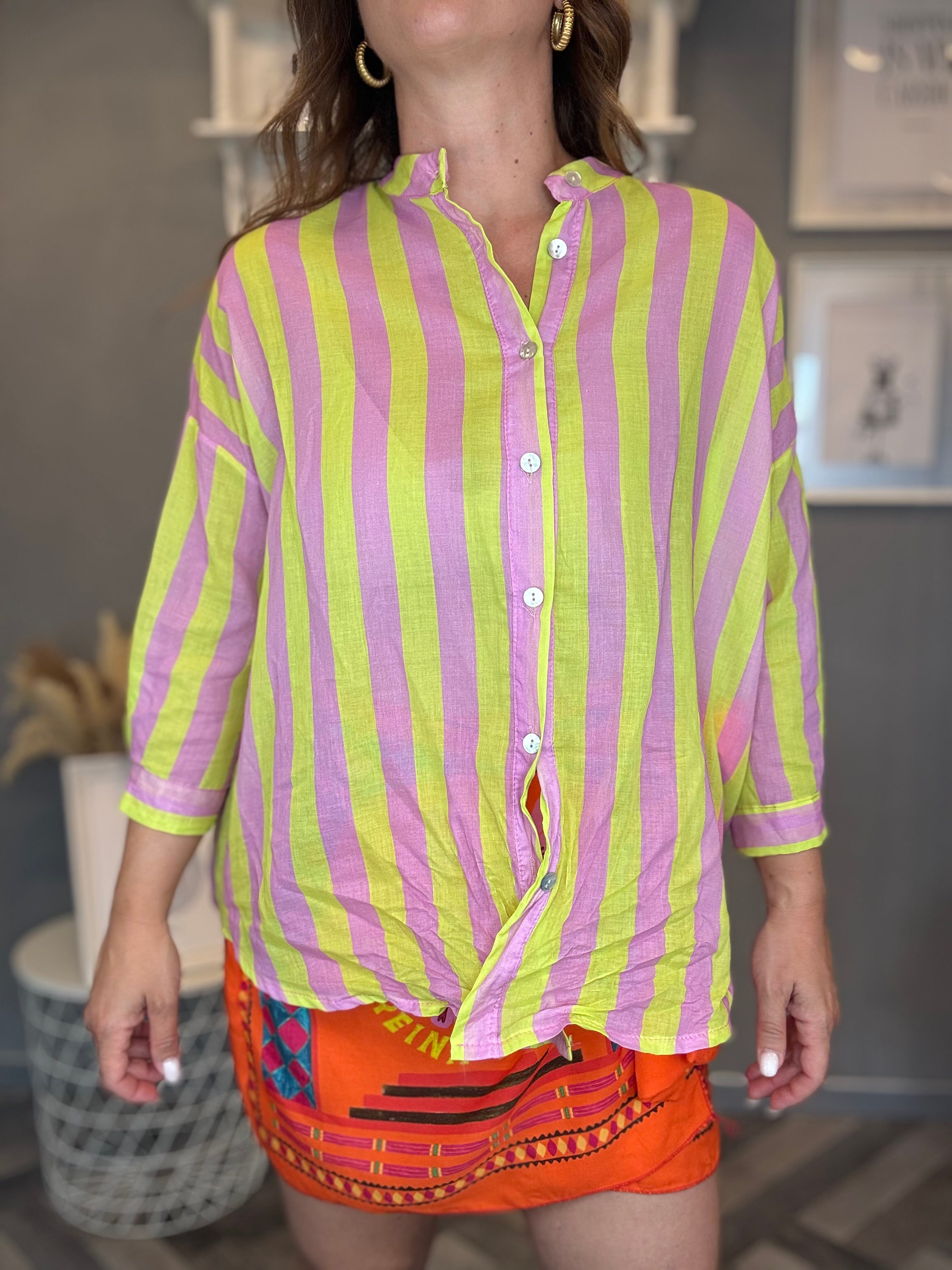 Camicia Isla Bonita righe lilla e lime