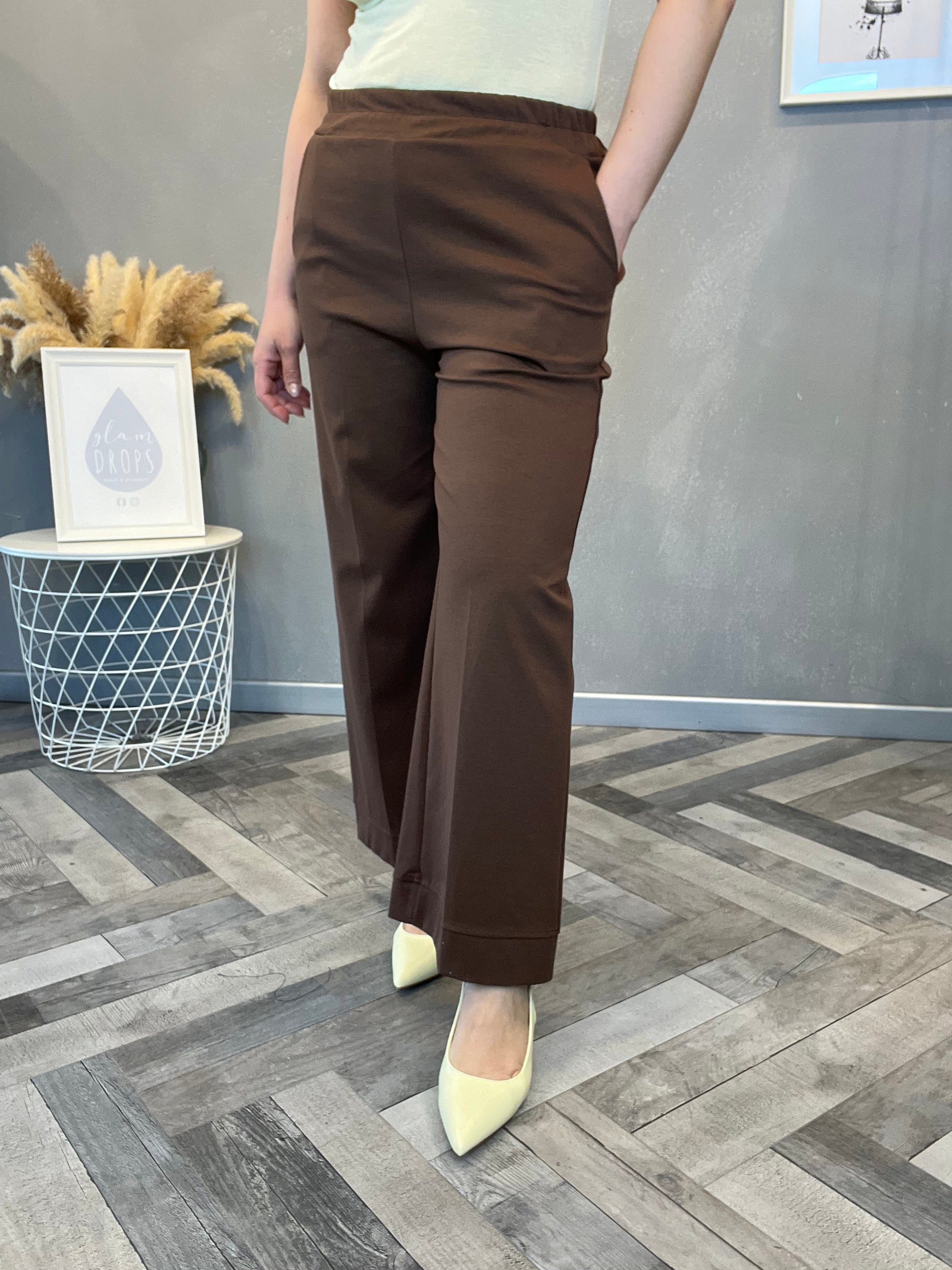 Pantalone wide leg punto Milano cioccolato