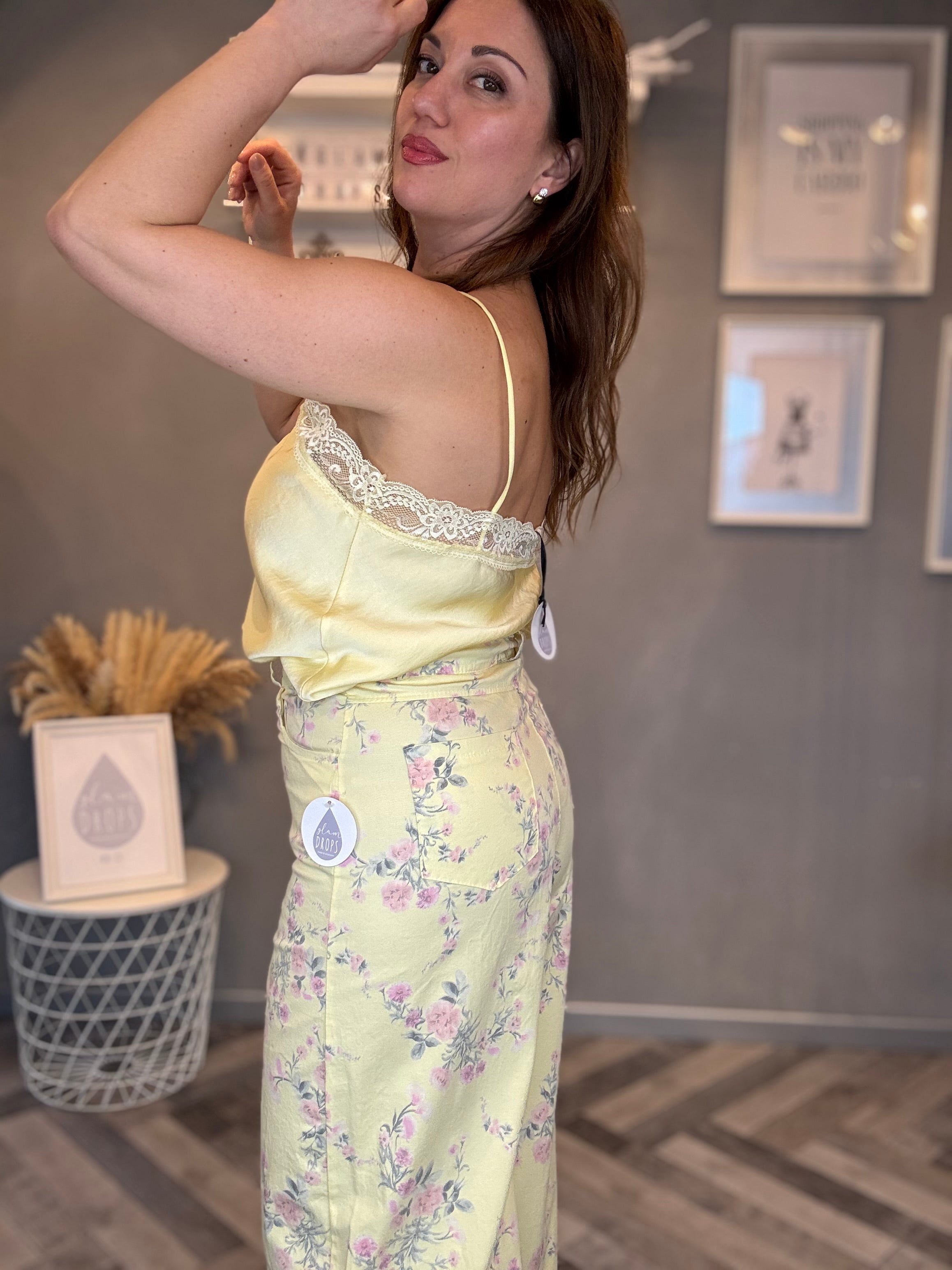 Pantalone Flower Pastel giallo pastello