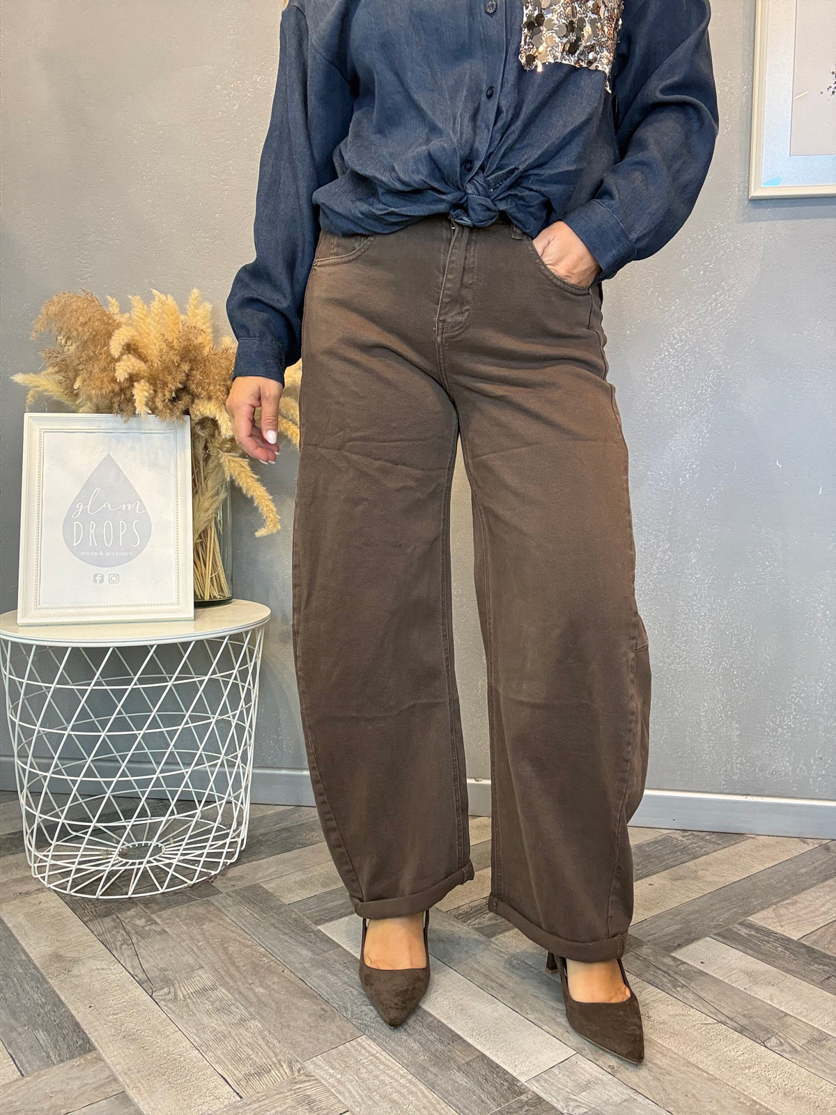 Jeans barrel soft cioccolato