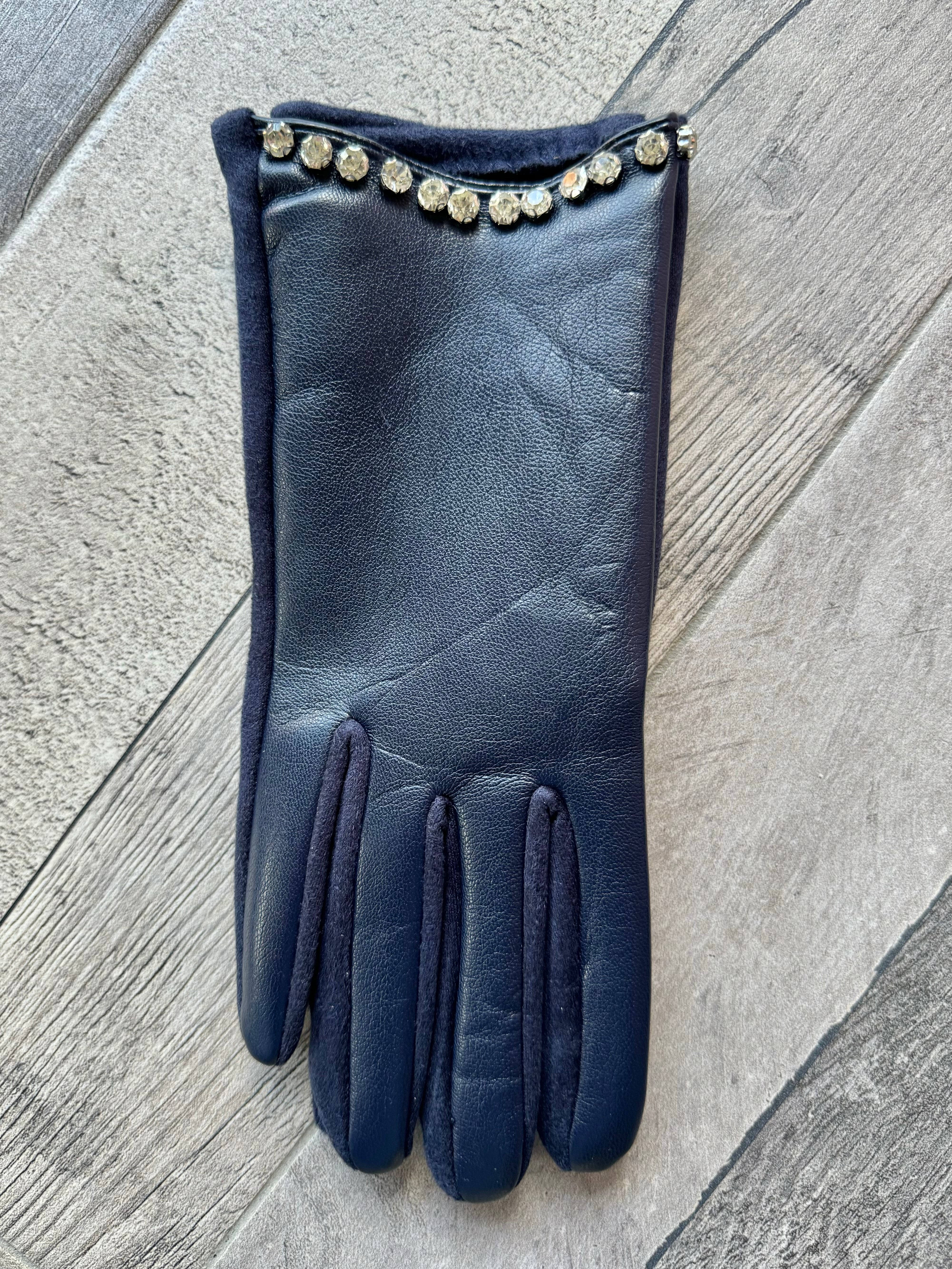 Guanti in ecopelle con strass