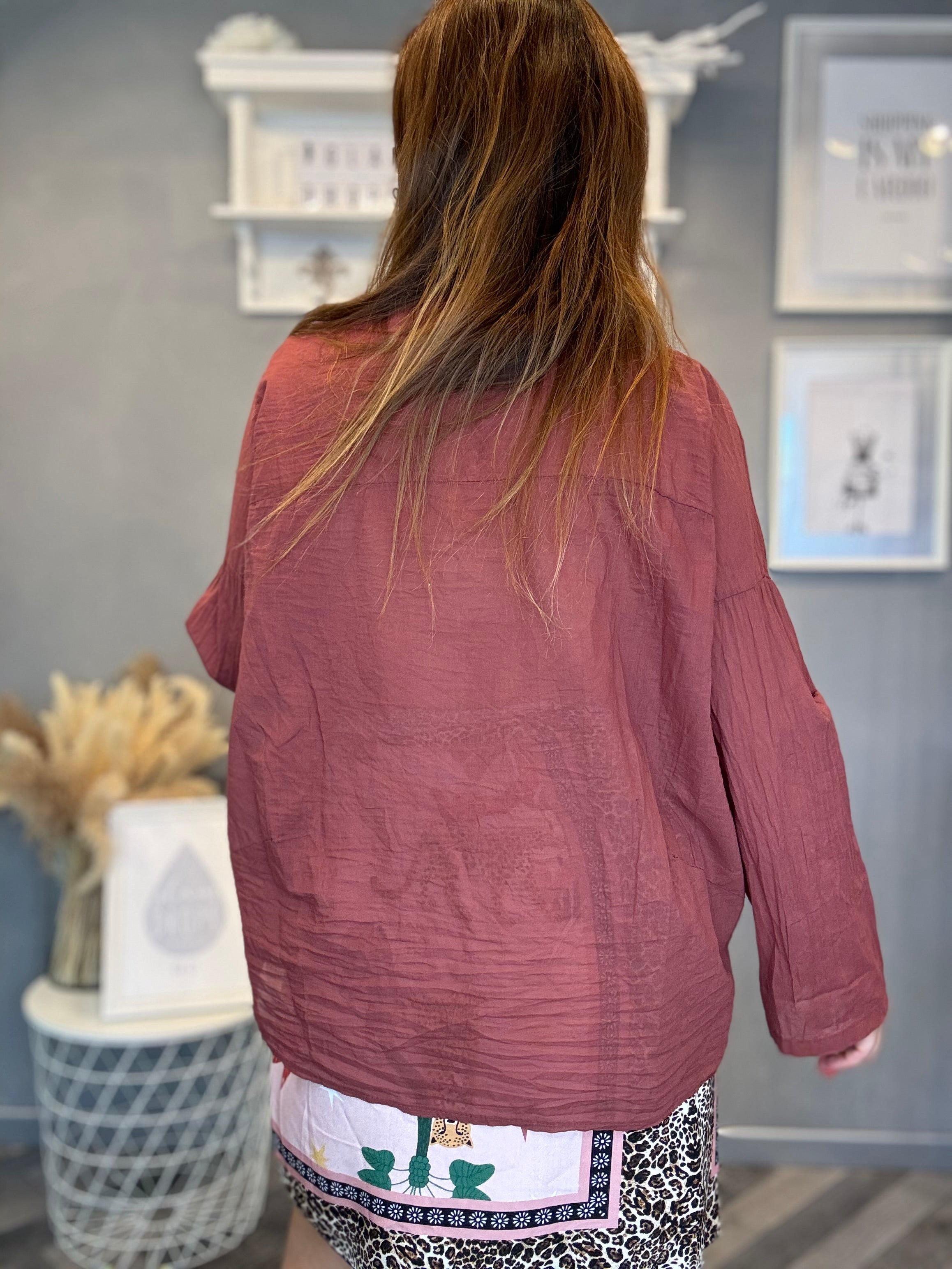 Camicia in mussola manica lunga mattone