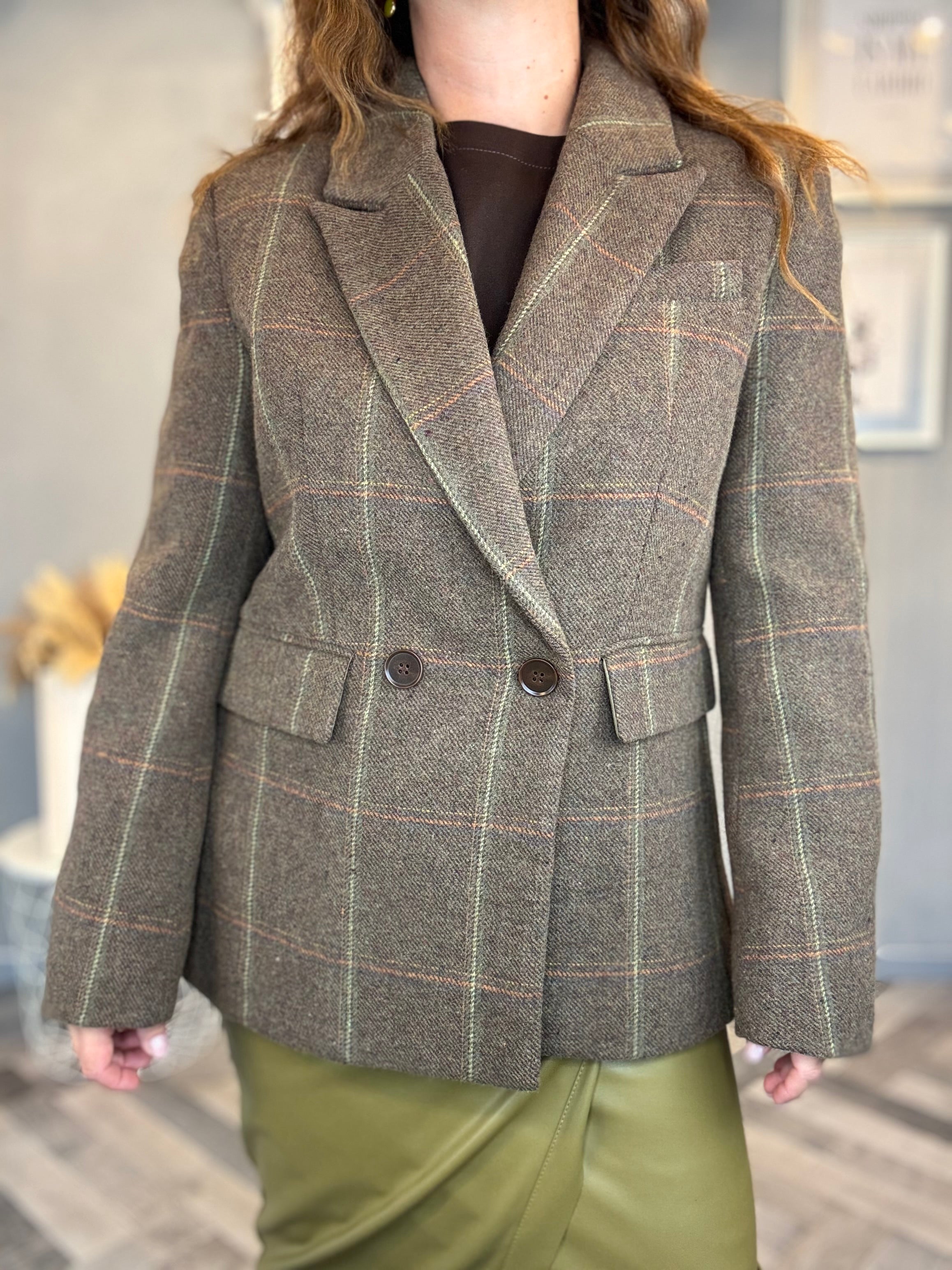 Blazer a quadri in misto lana