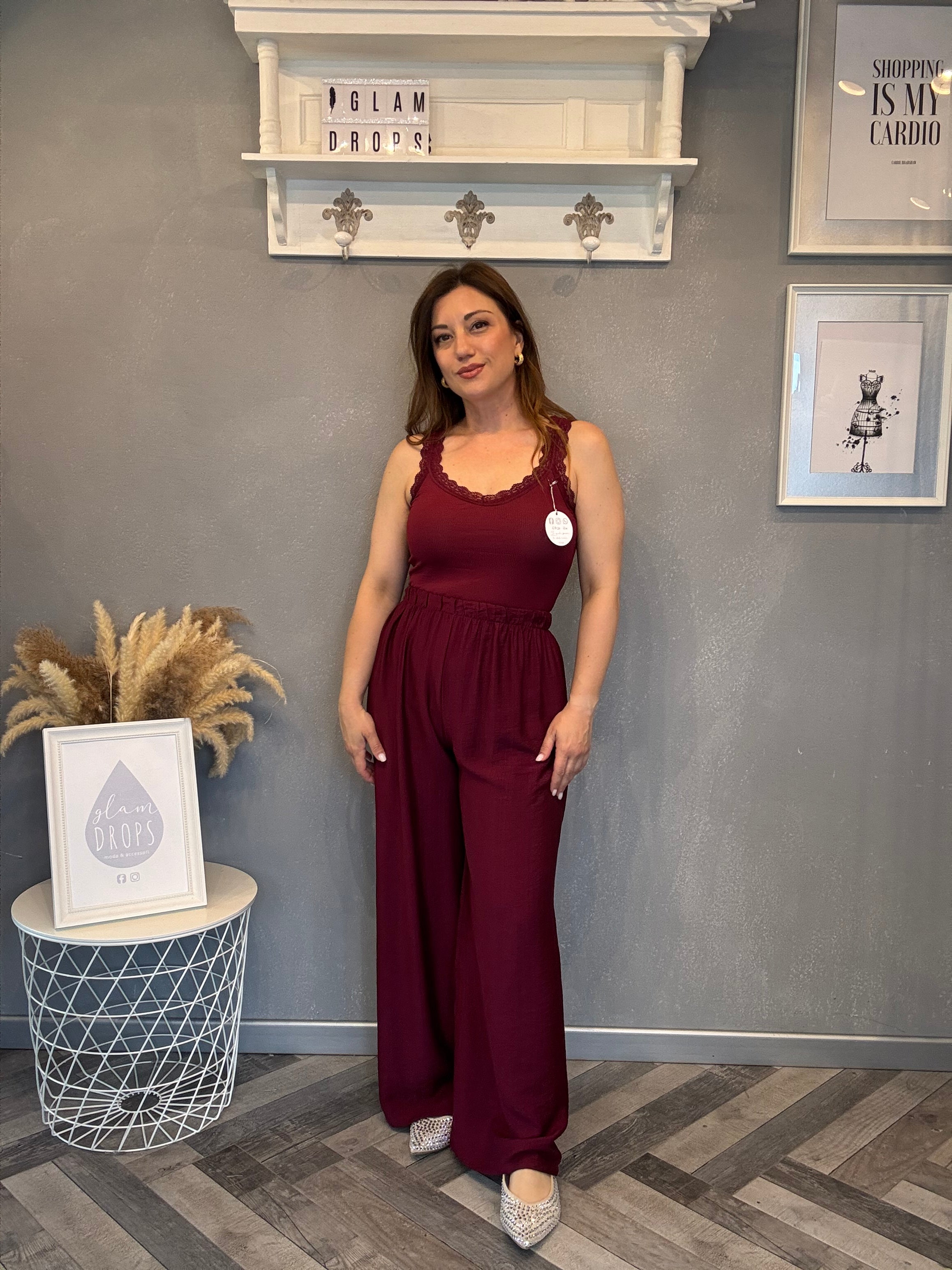 Canottiera con pizzo Borgogna