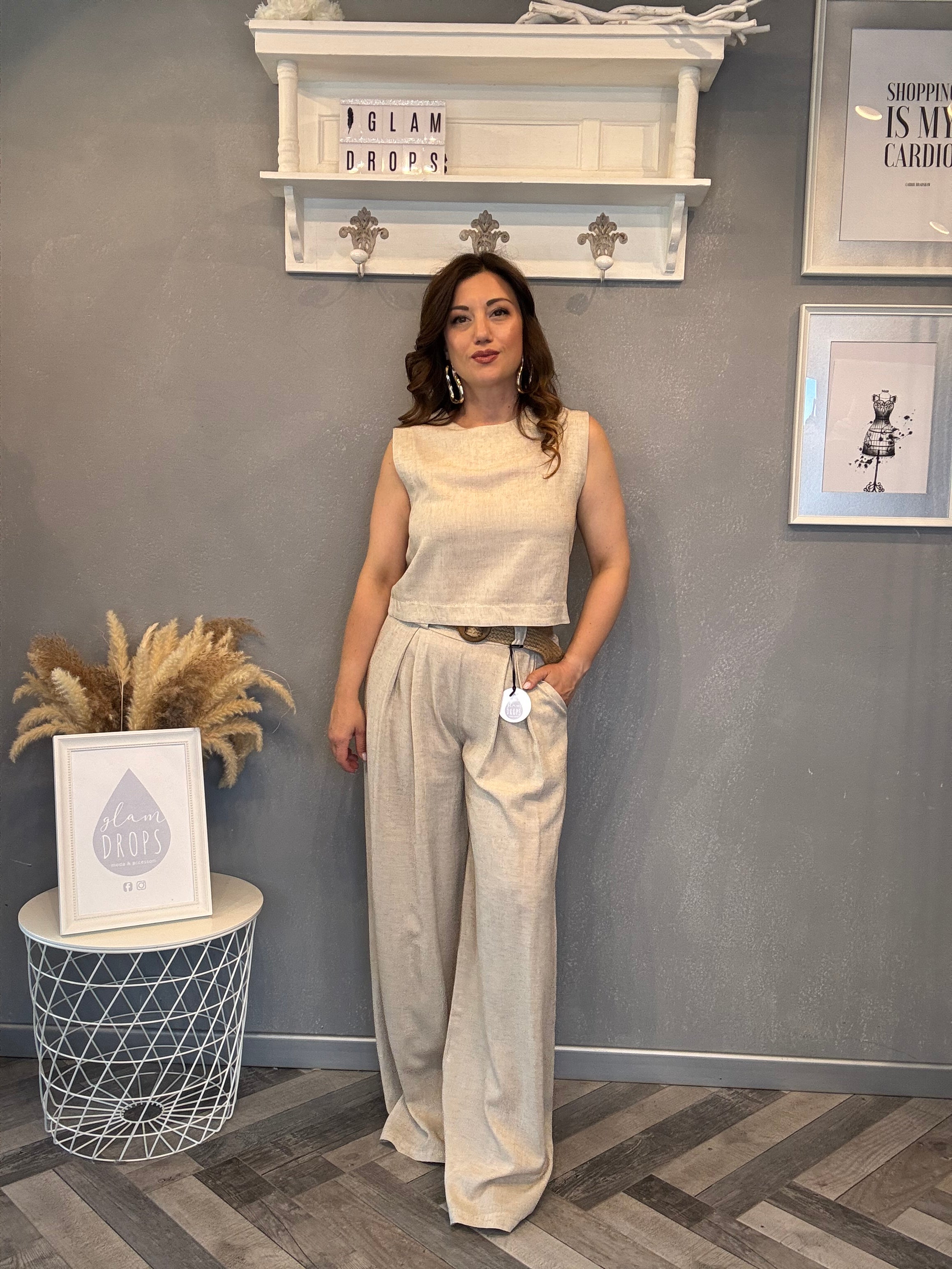 Pantalone in misto lino beige