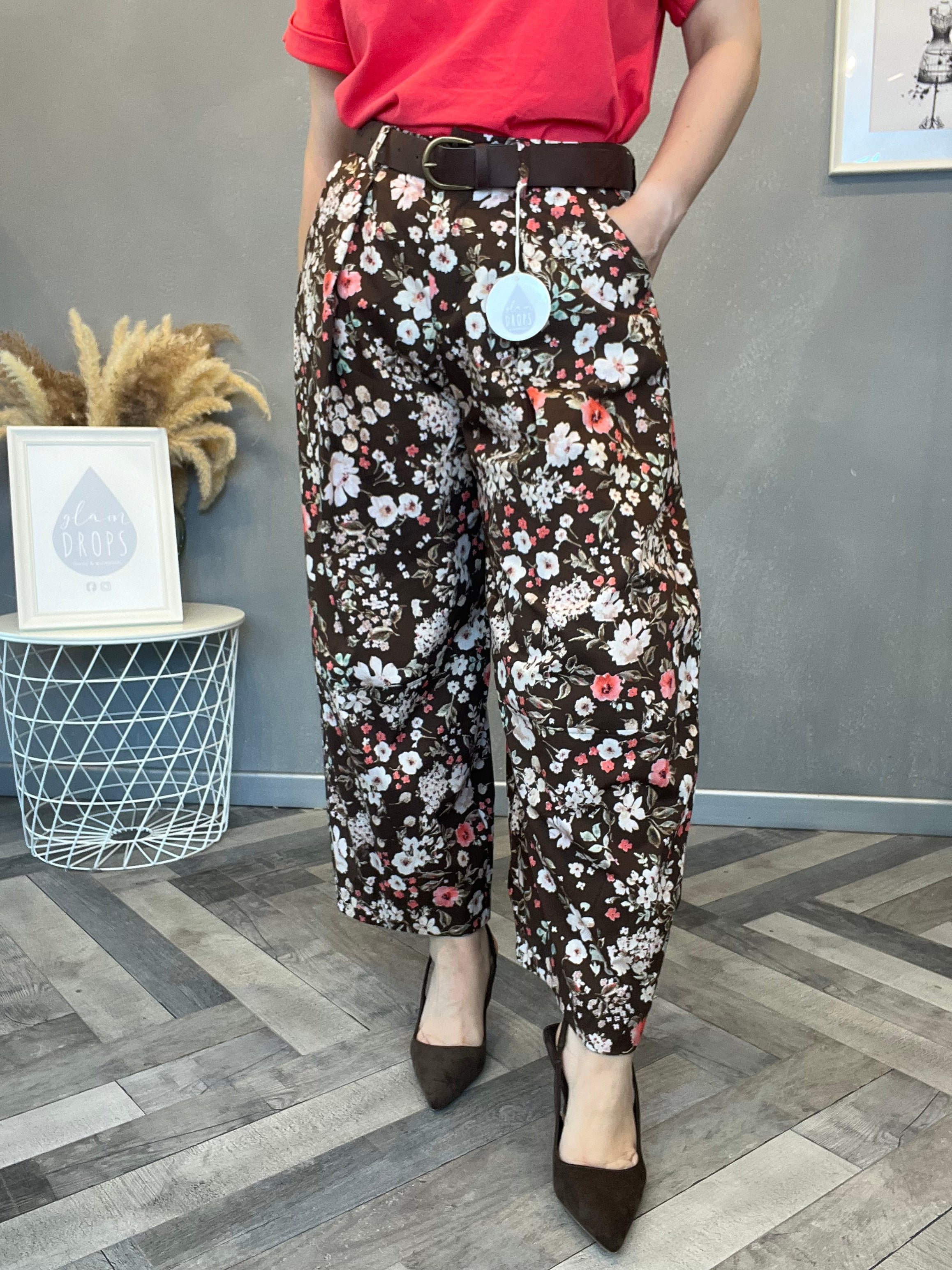 Pantalone fiori corallo Chocolate