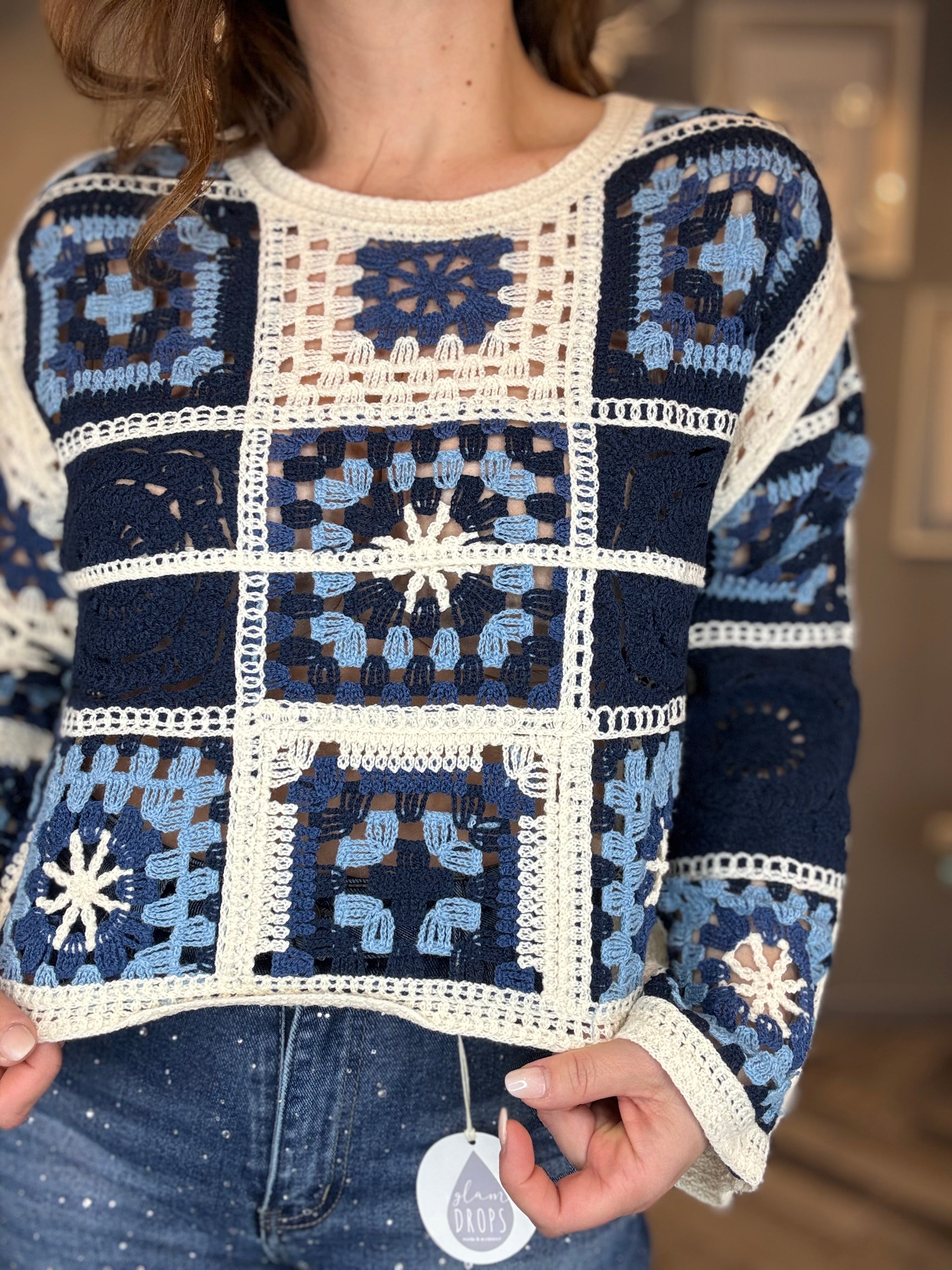 Maglia crochet blu