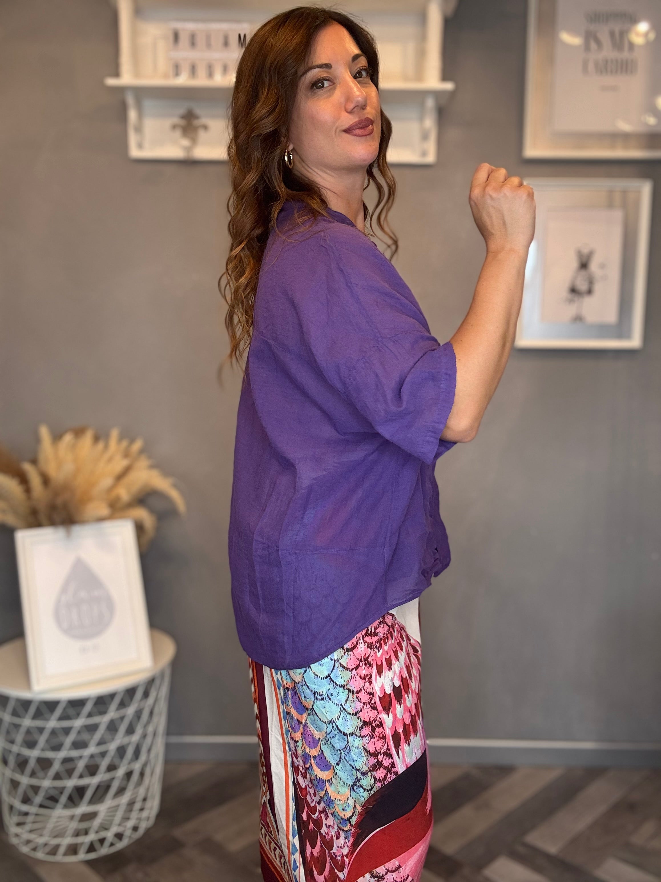 Camicia in mussola viola