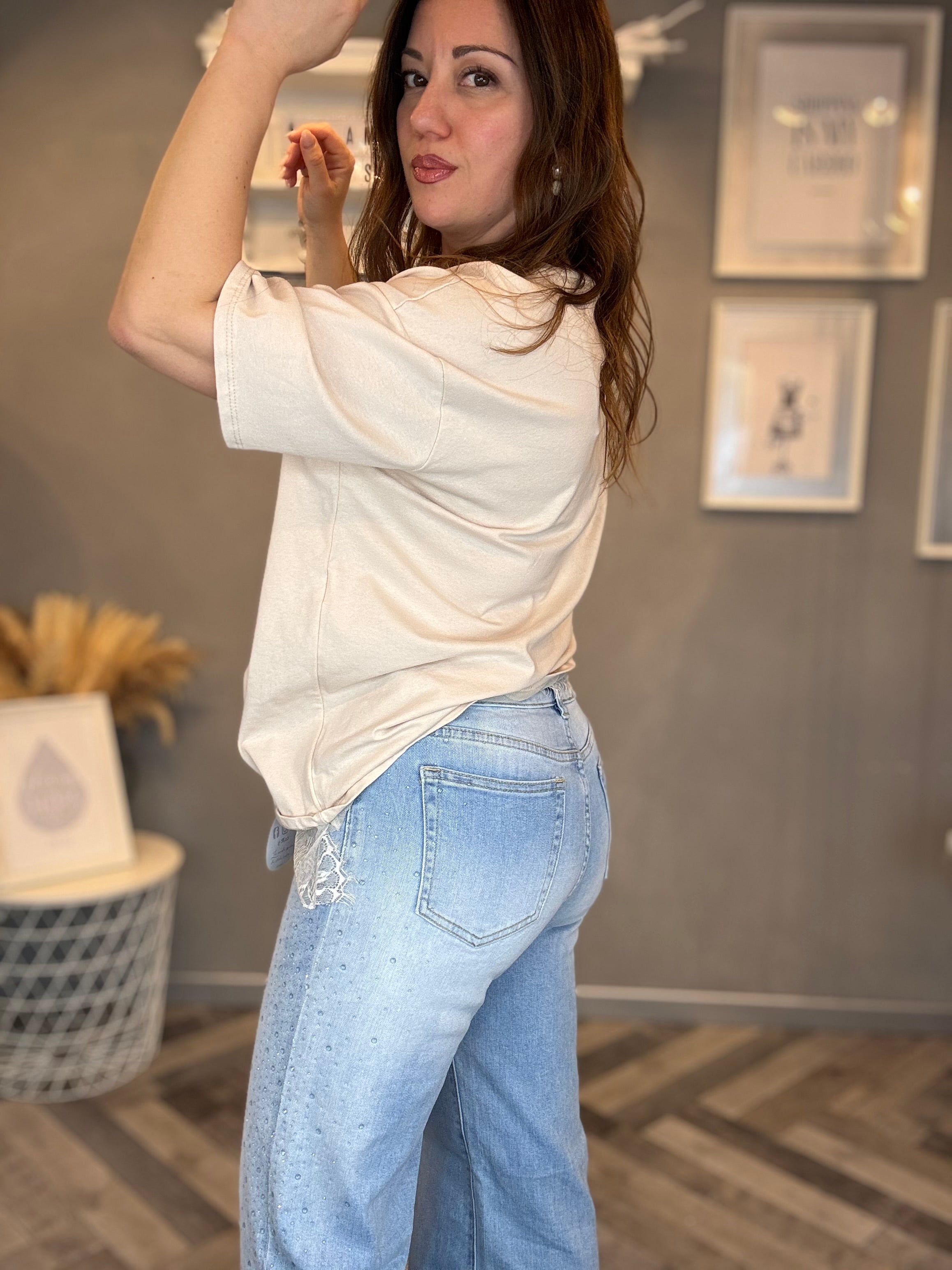 Jeans strass celeste