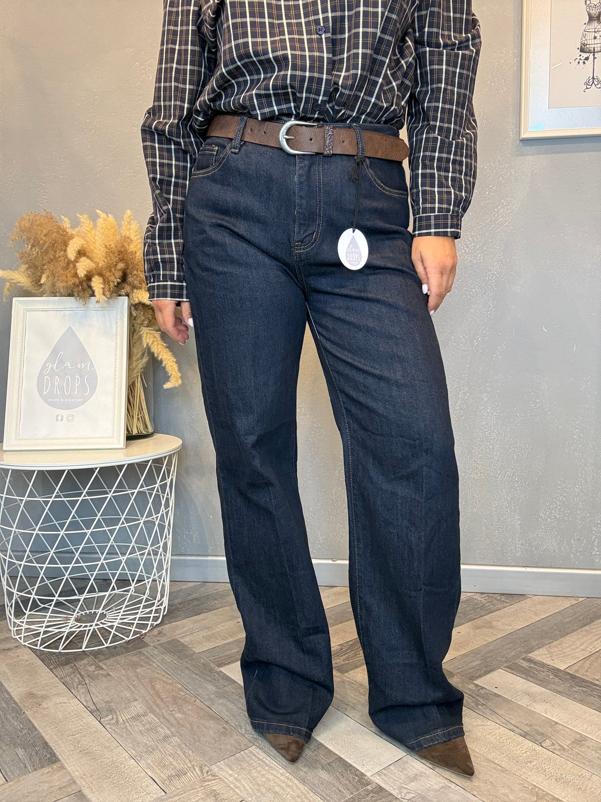Jeans palazzo con cintura jewel