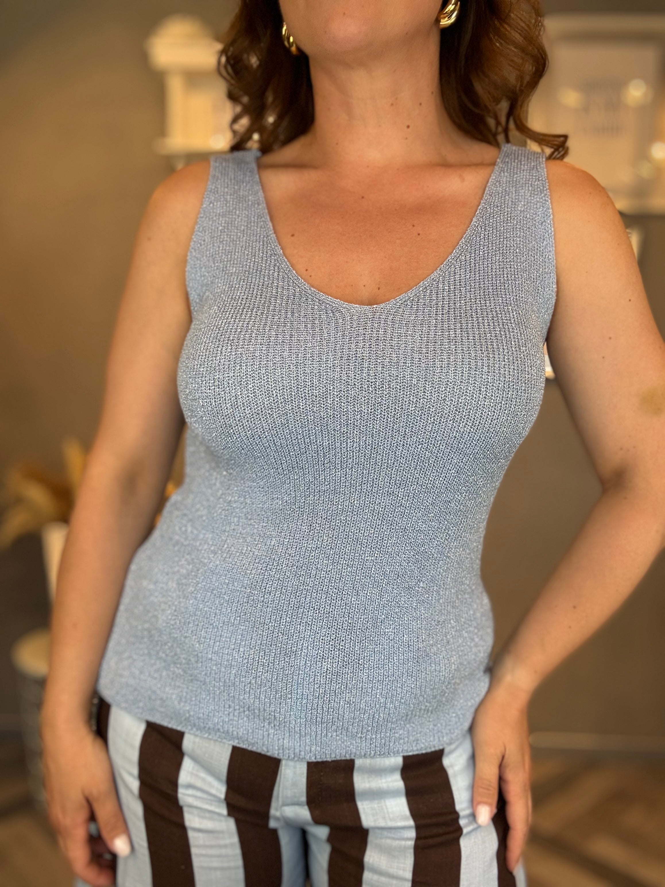 Top lurex Luce celeste