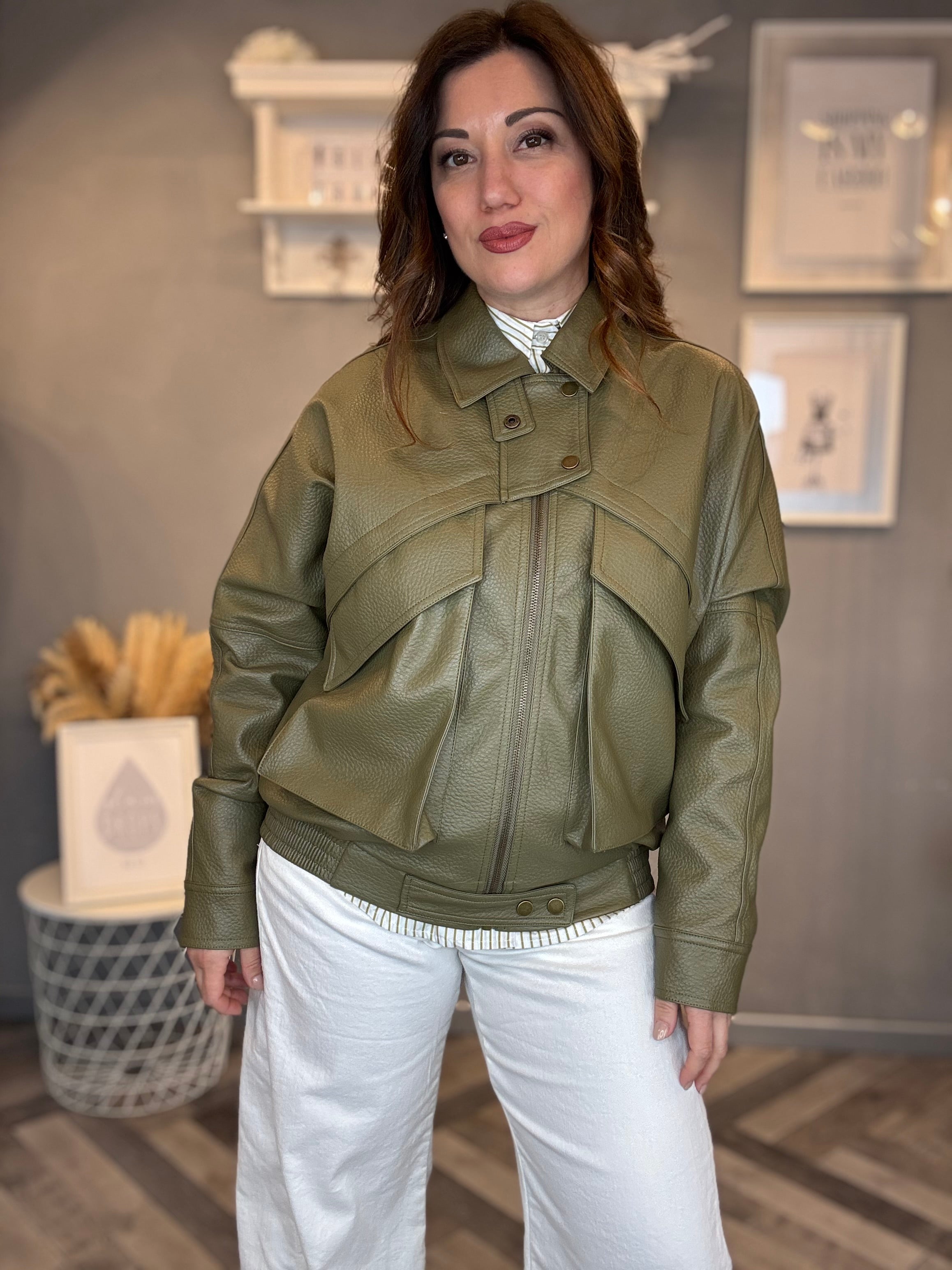Bomber ecopelle verde oliva