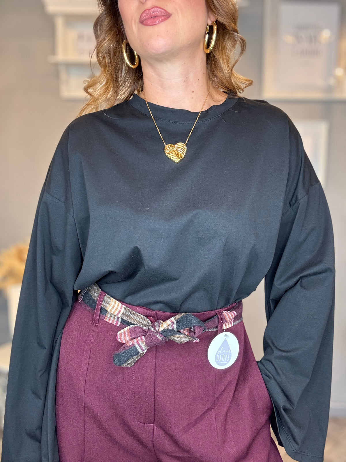 Pantalone check detail bordeaux