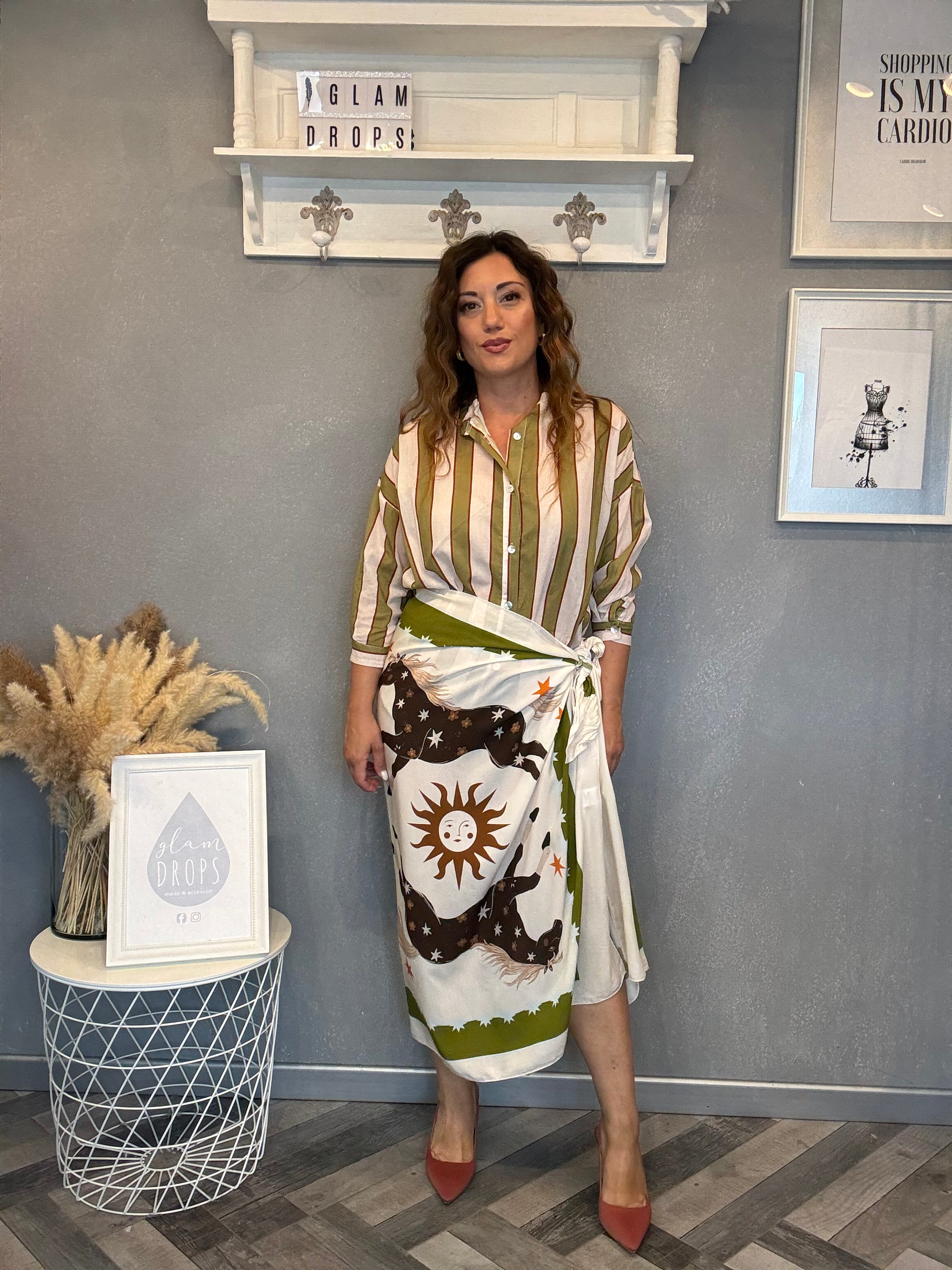 Gonna pareo Isla Bonita midi cavalli verde oliva