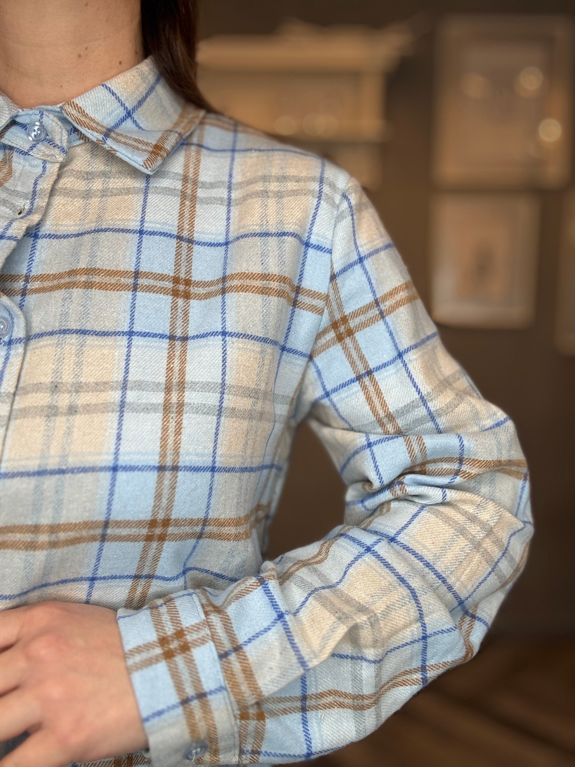 Camicia flanella check celeste