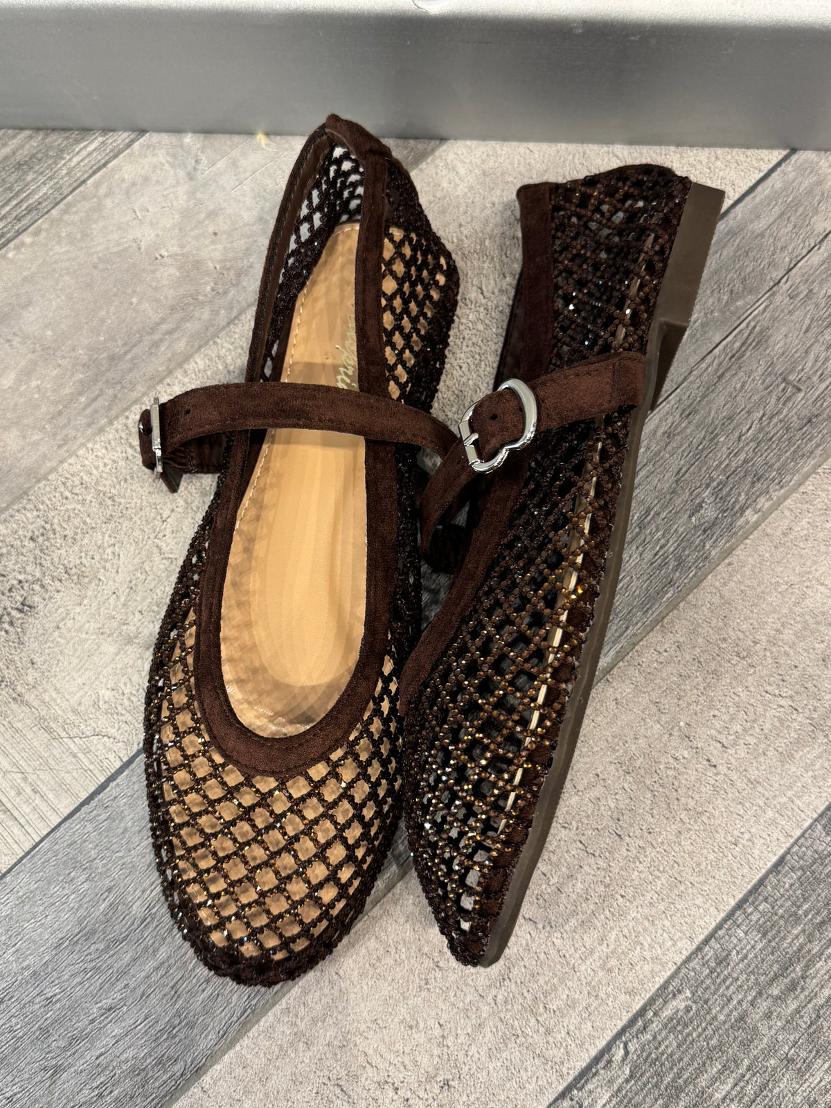 Ballerine a rete con strass moro