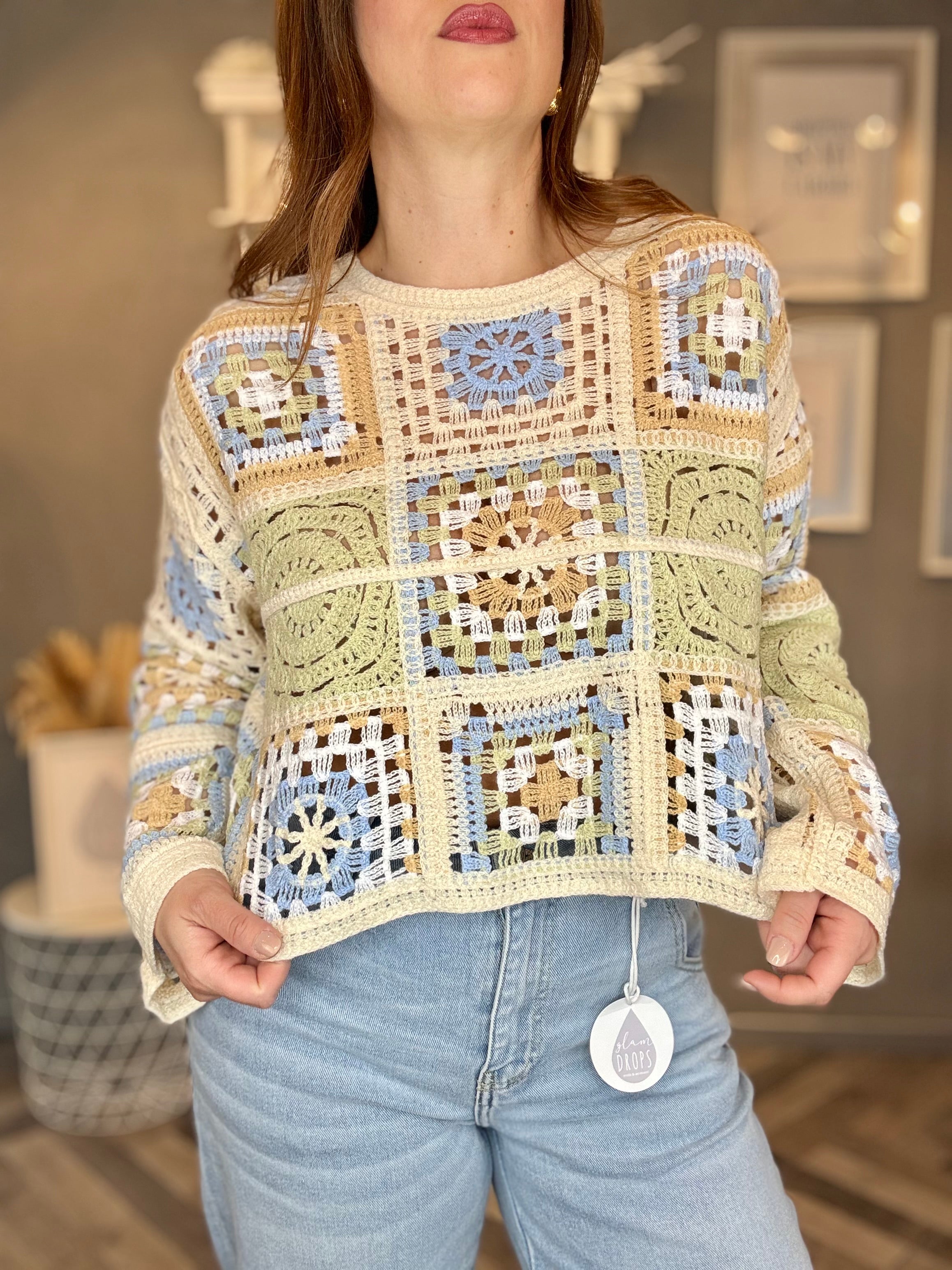 Maglia crochet verde salvia