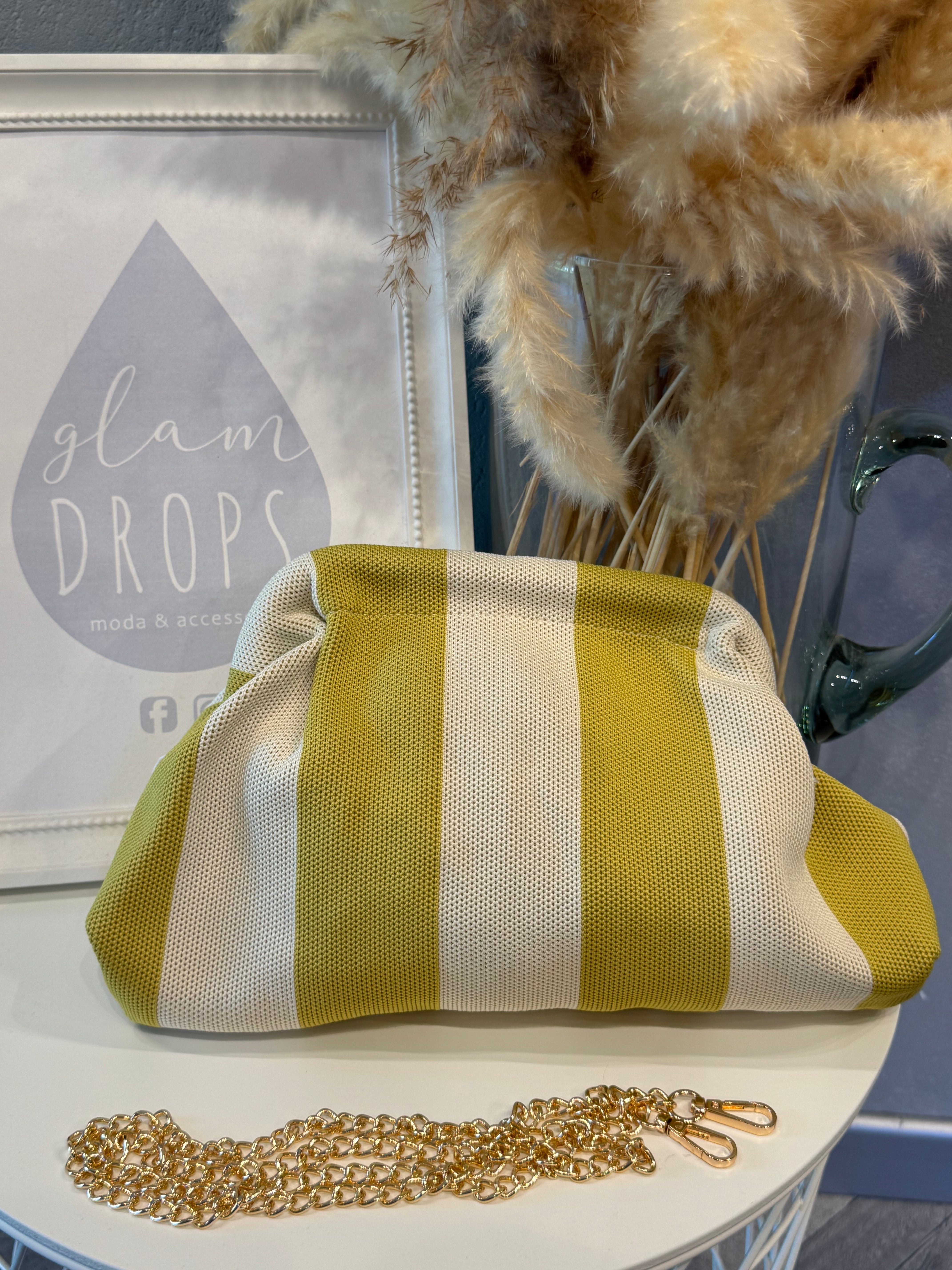 Borsa Stripe verde acido e bianco