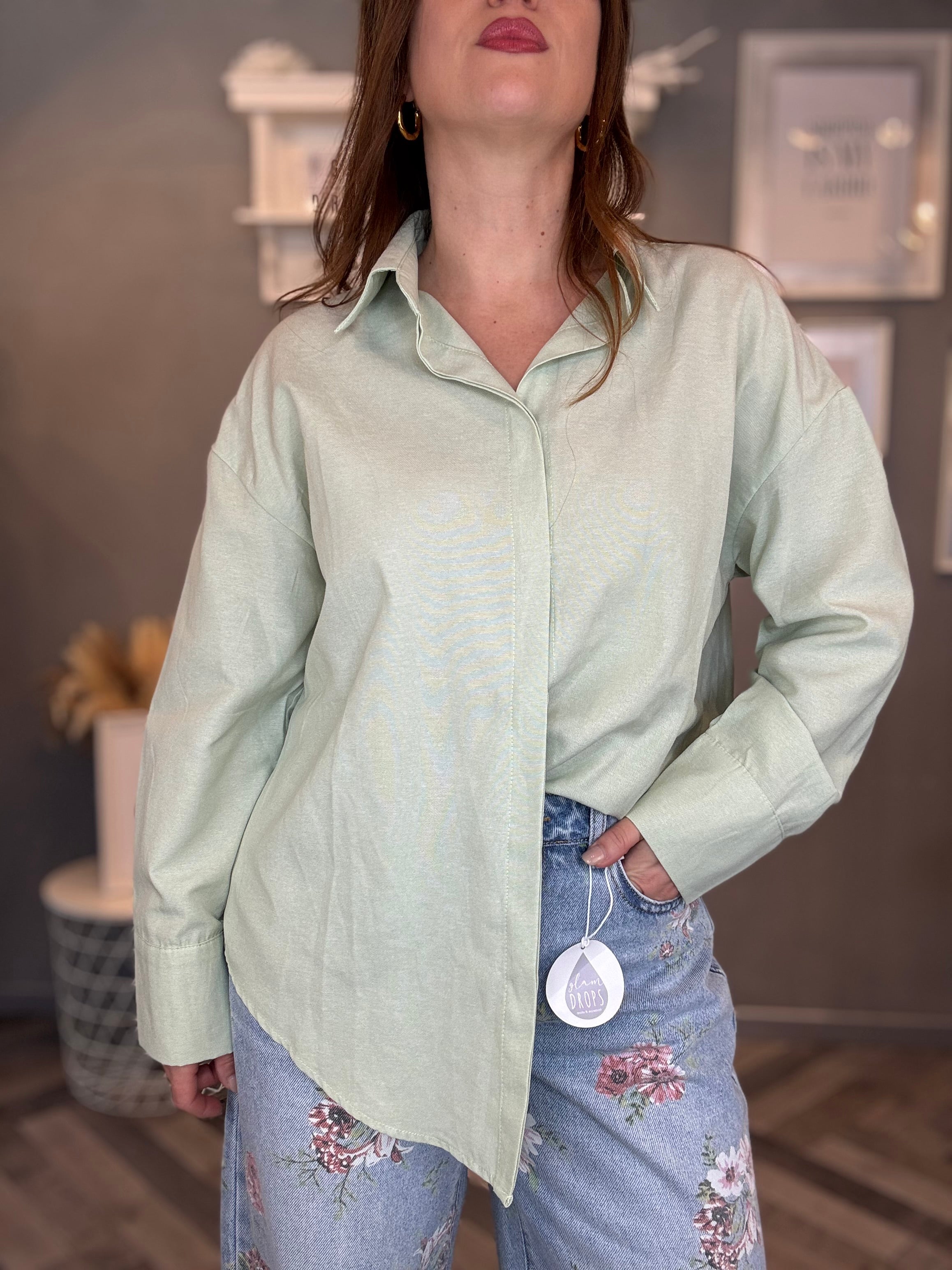 Camicia soft touch over verde mela