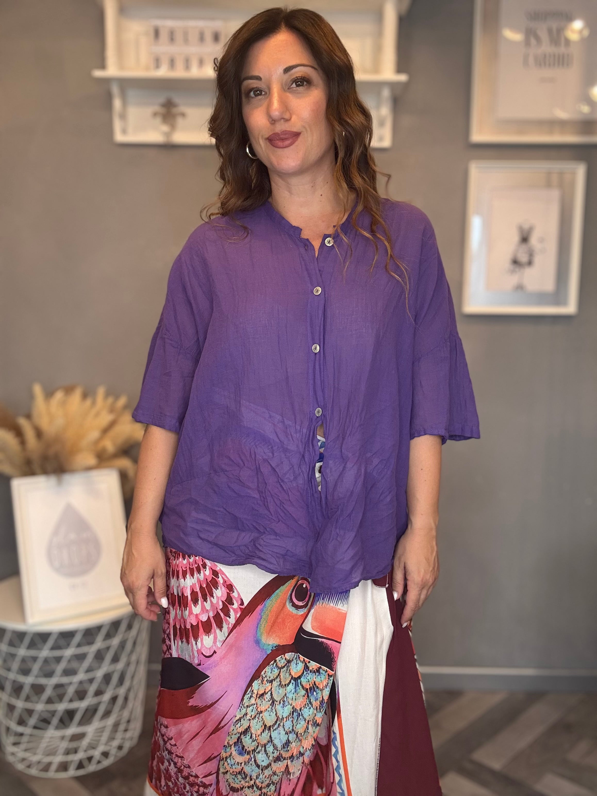 Camicia in mussola viola