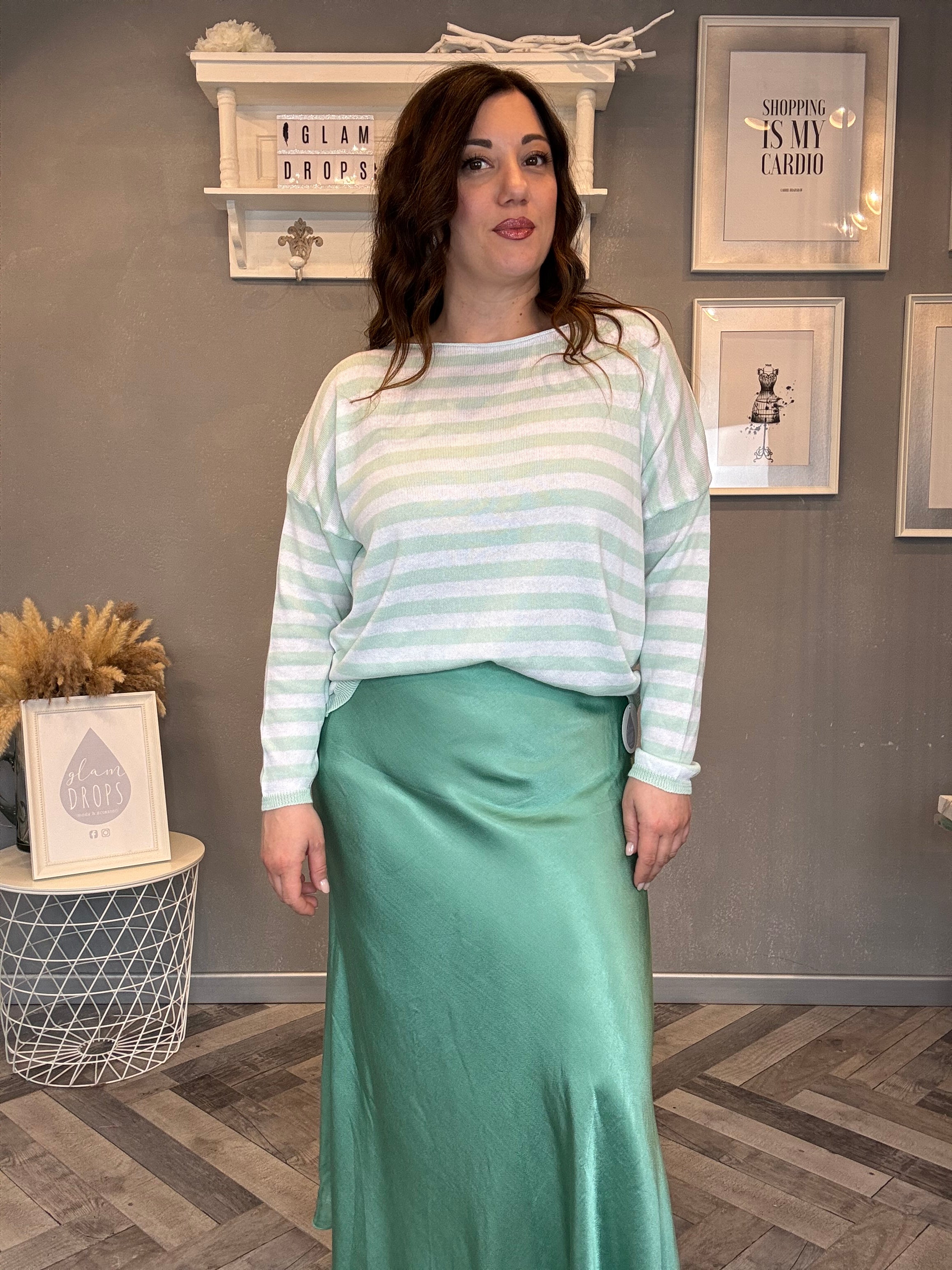 Maglioncino in cotone a righe menta