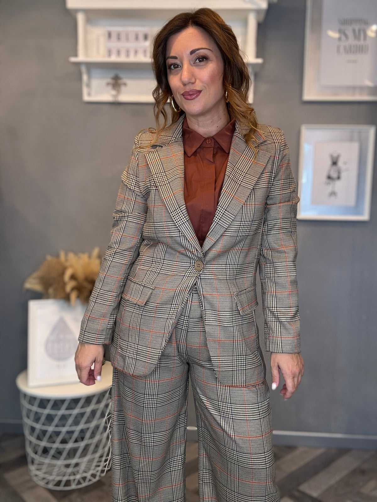 Blazer check principe di Galles ruggine