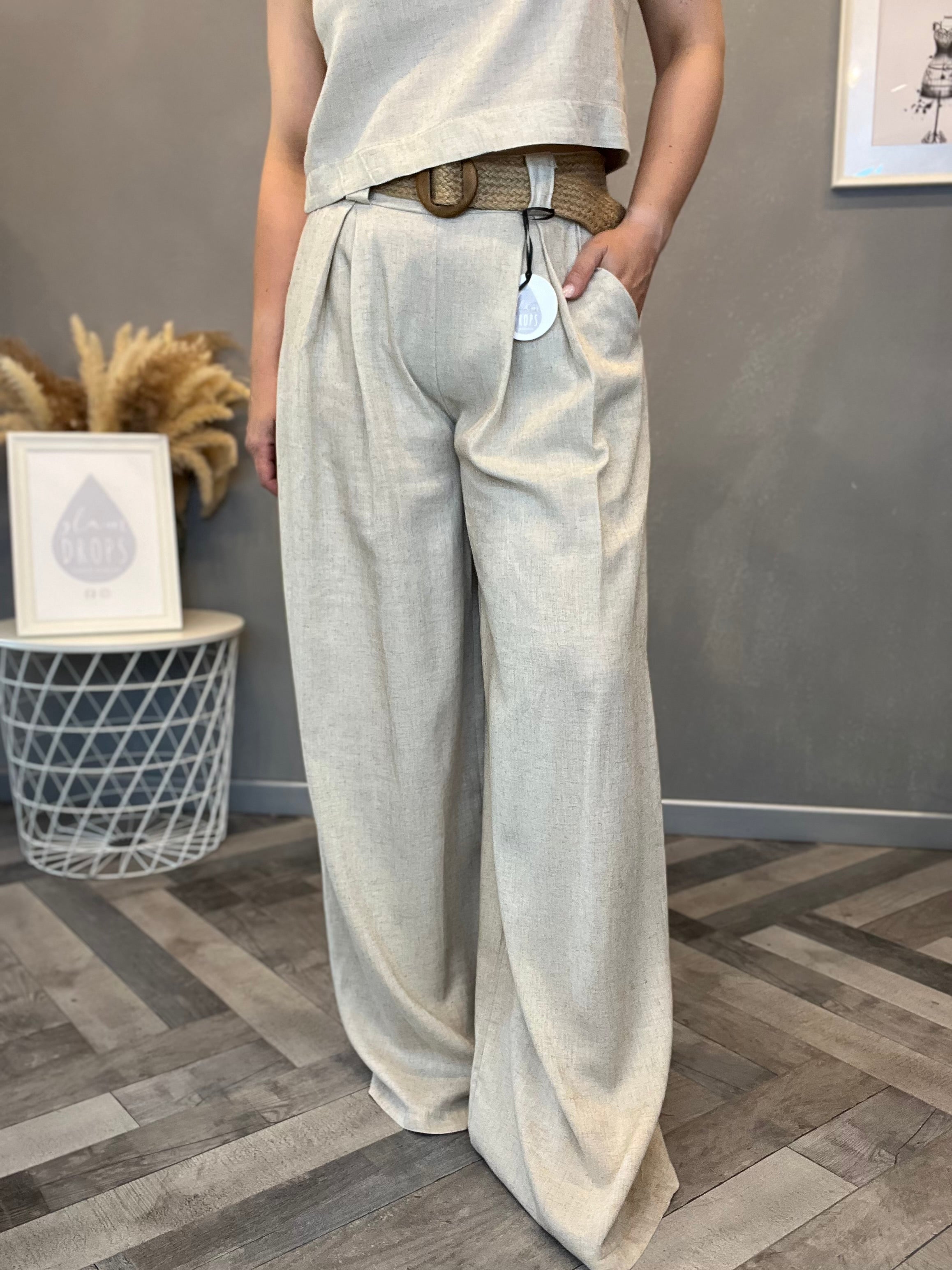 Pantalone in misto lino beige