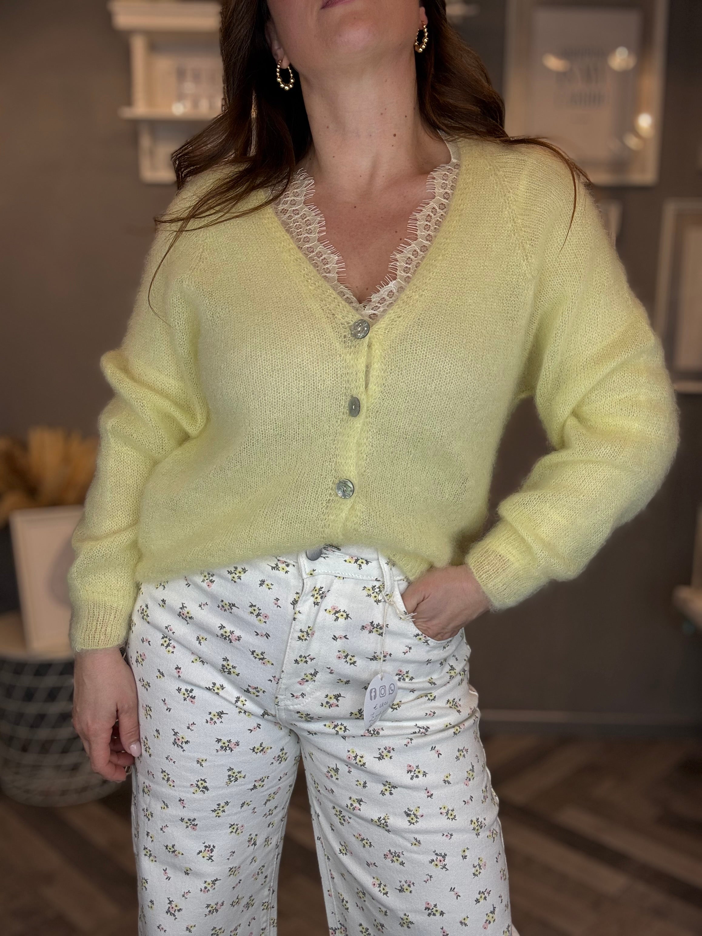 Cashmerina scollo a V con pizzo