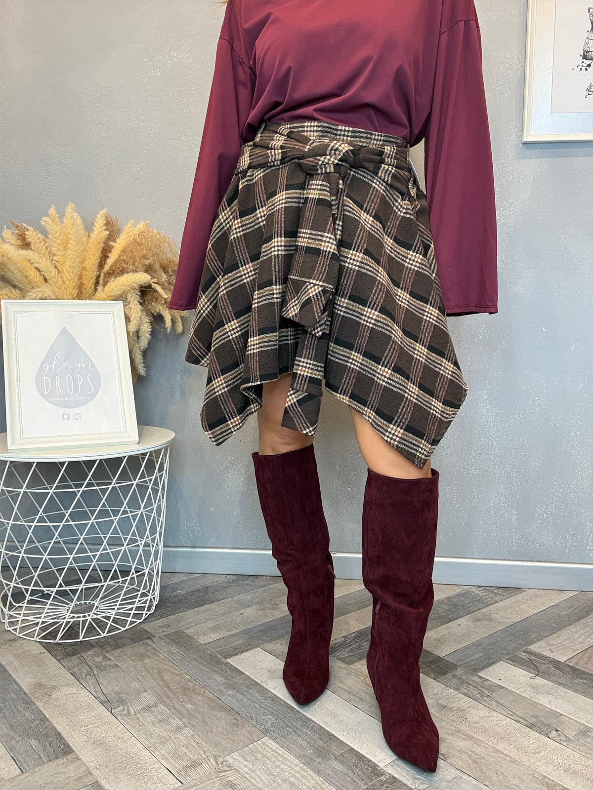 Gonna Twist finta camicia moro bordeaux