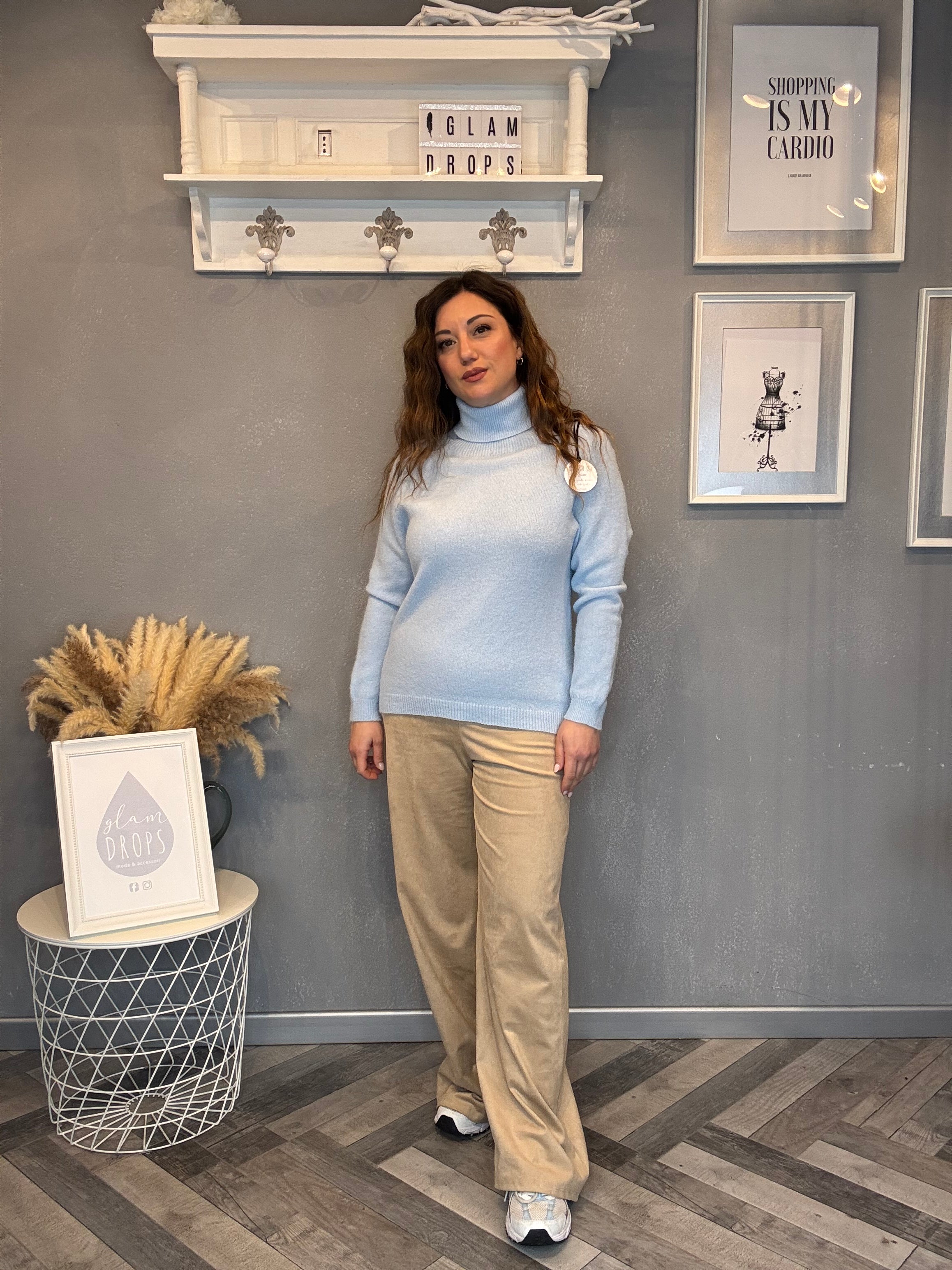 Pantalone eco suede wide beige