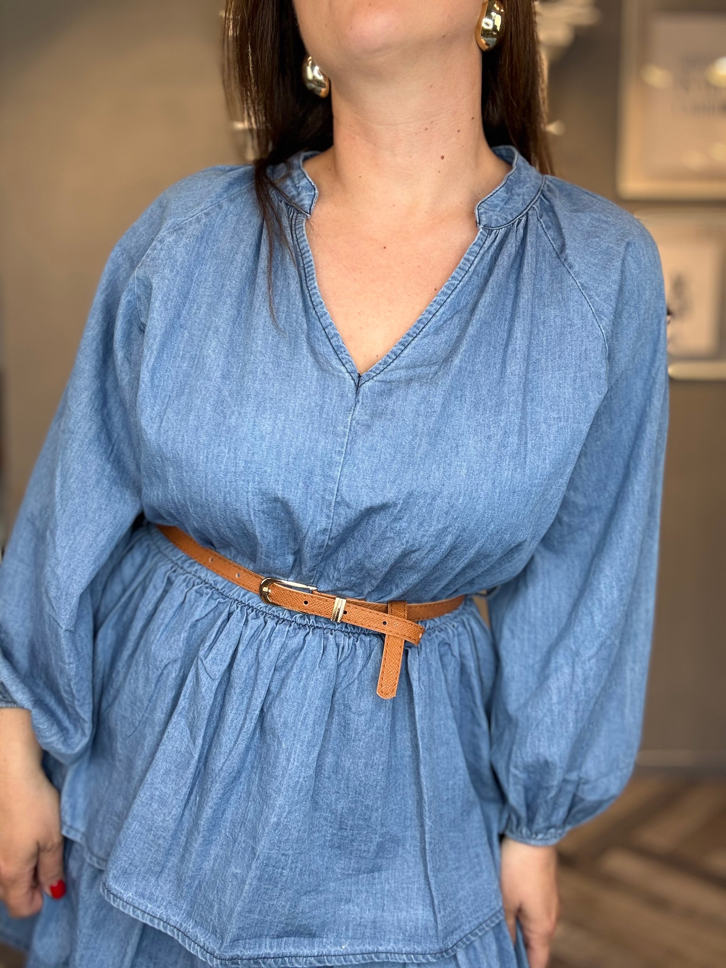 Abito a balze in jeans chambray